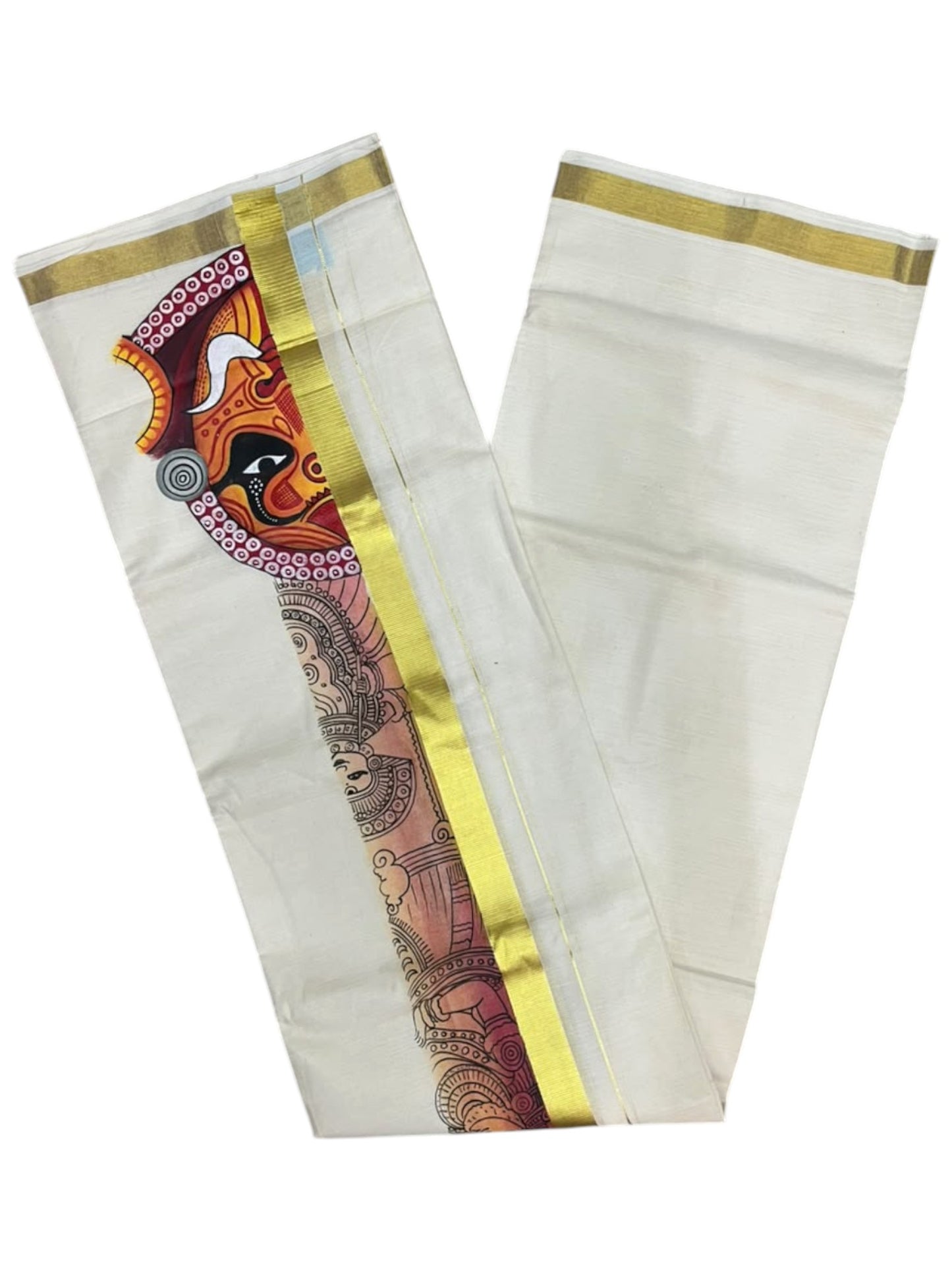 Southloom Pure Cotton Hand Painted Double Mundu (South Indian Kerala Dhoti)SL330