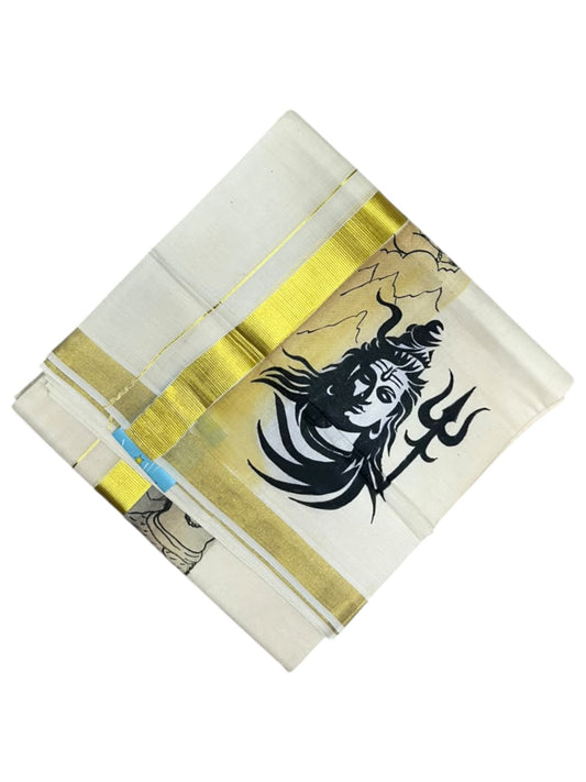 Southloom Pure Cotton Hand Painted Double Mundu (South Indian Kerala Dhoti)SL330