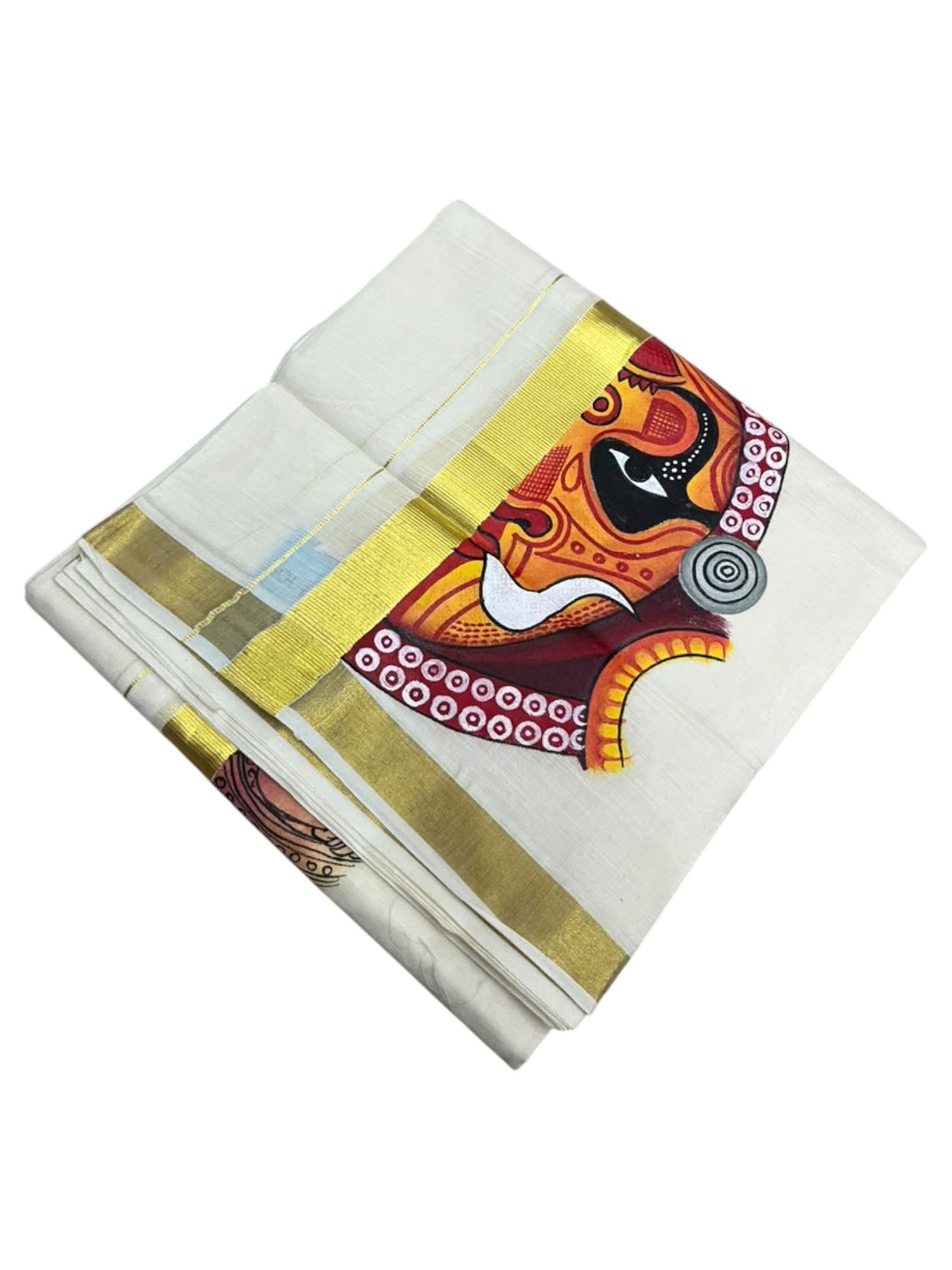 Southloom Pure Cotton Hand Painted Double Mundu (South Indian Kerala Dhoti)SL330