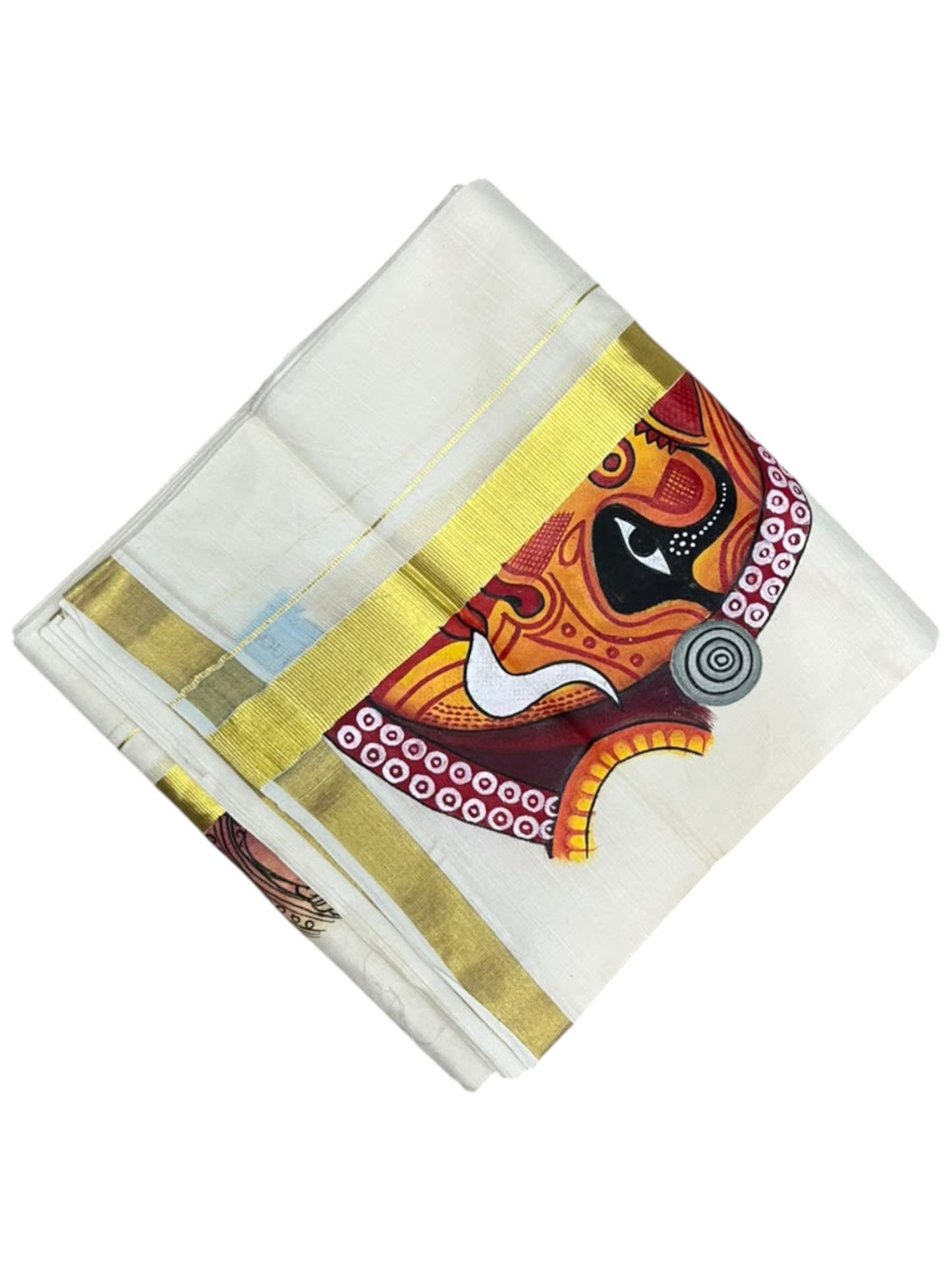 Southloom Pure Cotton Hand Painted Double Mundu (South Indian Kerala Dhoti)SL330