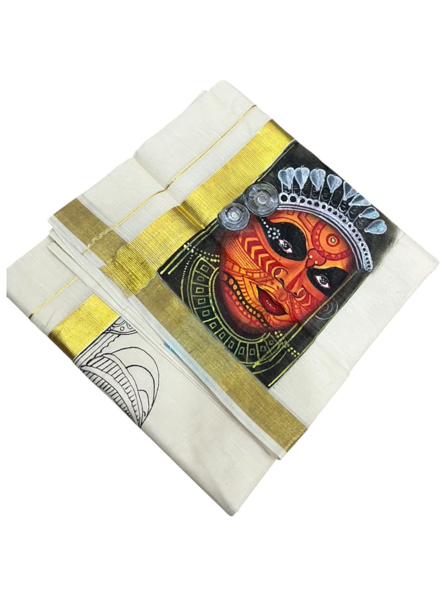 Southloom Pure Cotton Hand Painted Double Mundu (South Indian Kerala Dhoti)SL330