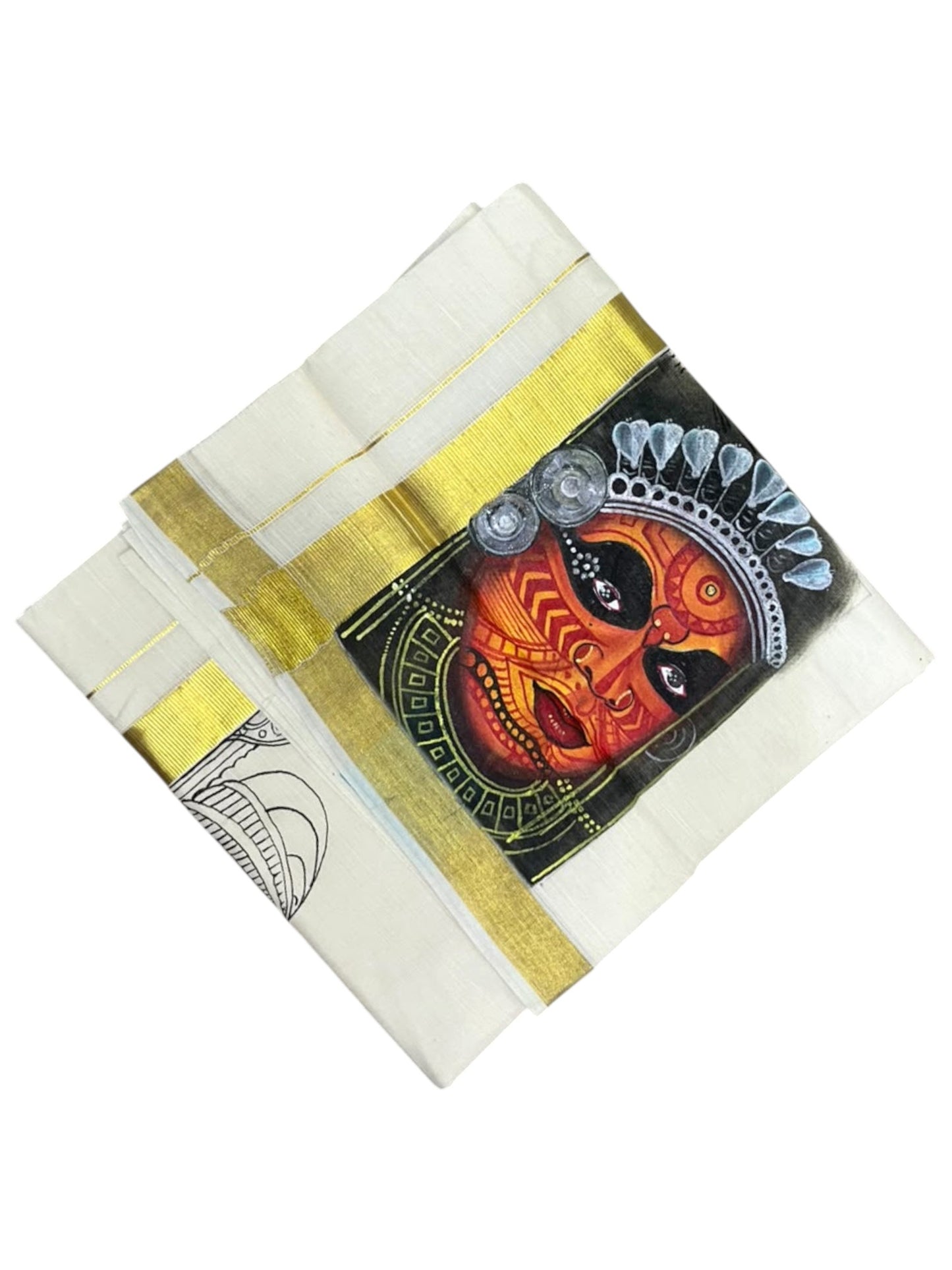 Southloom Pure Cotton Hand Painted Double Mundu (South Indian Kerala Dhoti)SL330