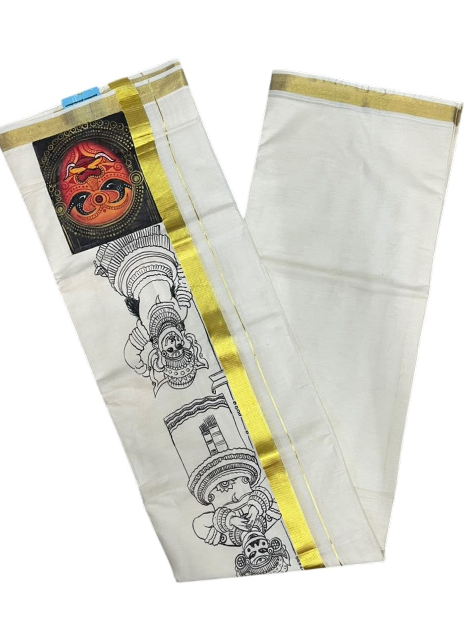 Southloom Pure Cotton Hand Painted Double Mundu (South Indian Kerala Dhoti)SL330