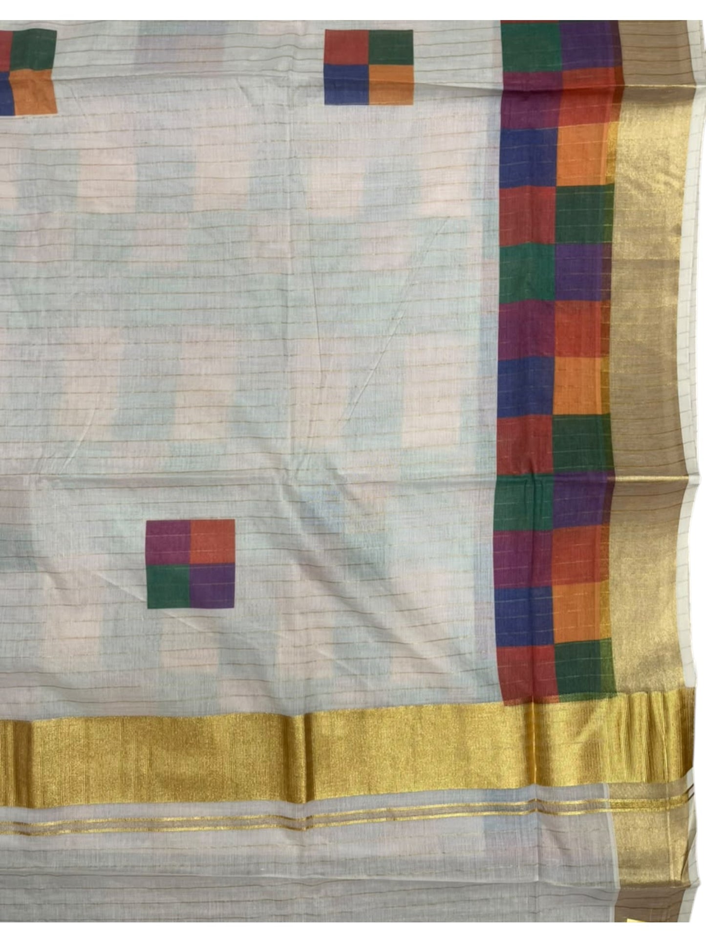 Southloom Kerala Pure Cotton Kasavu Saree in Madras Check Design SL600