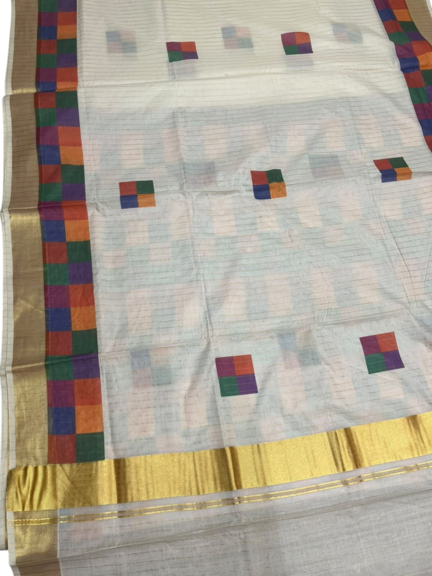 Southloom Kerala Pure Cotton Kasavu Saree in Madras Check Design SL600