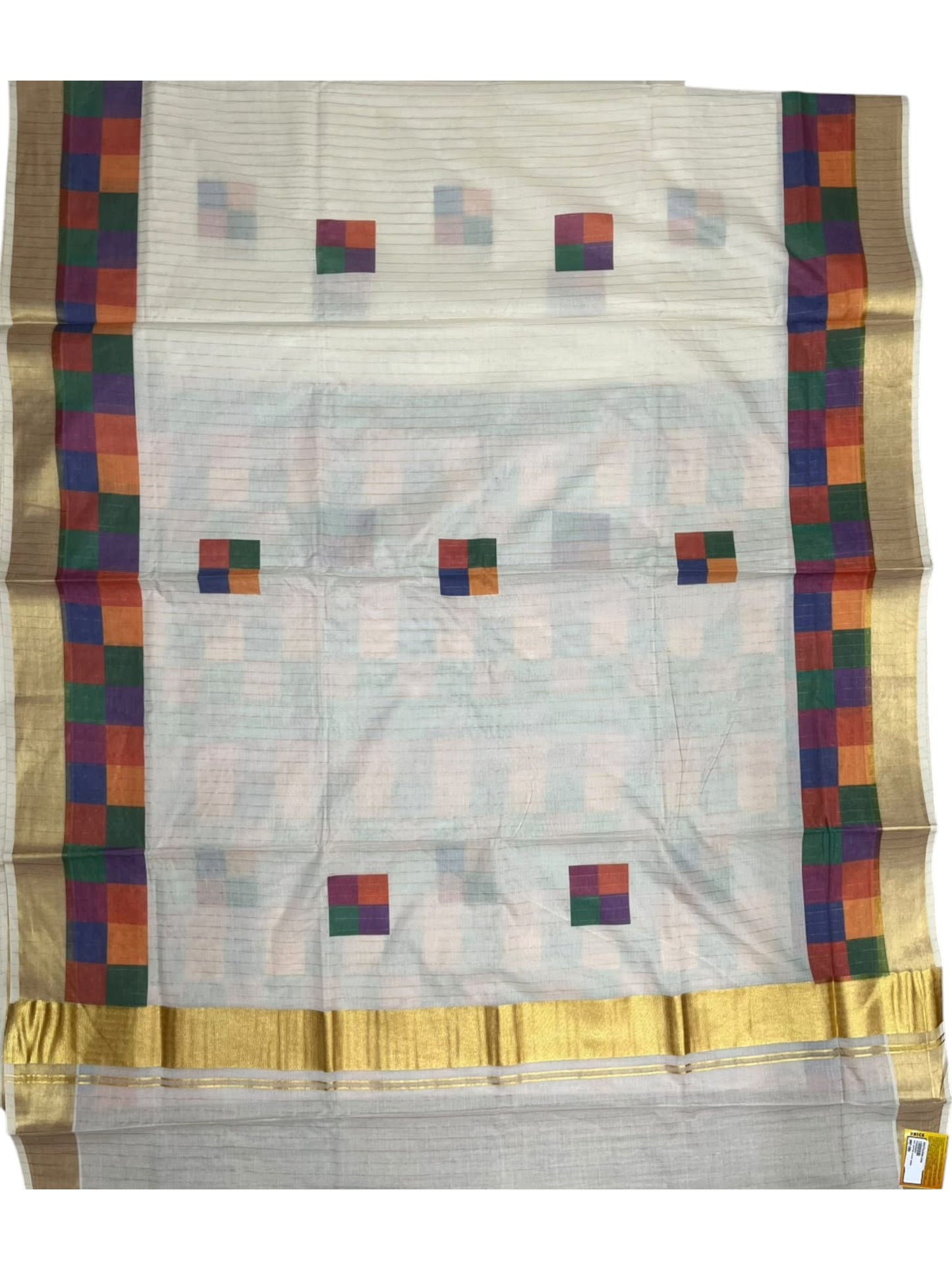 Southloom Kerala Pure Cotton Kasavu Saree in Madras Check Design SL600