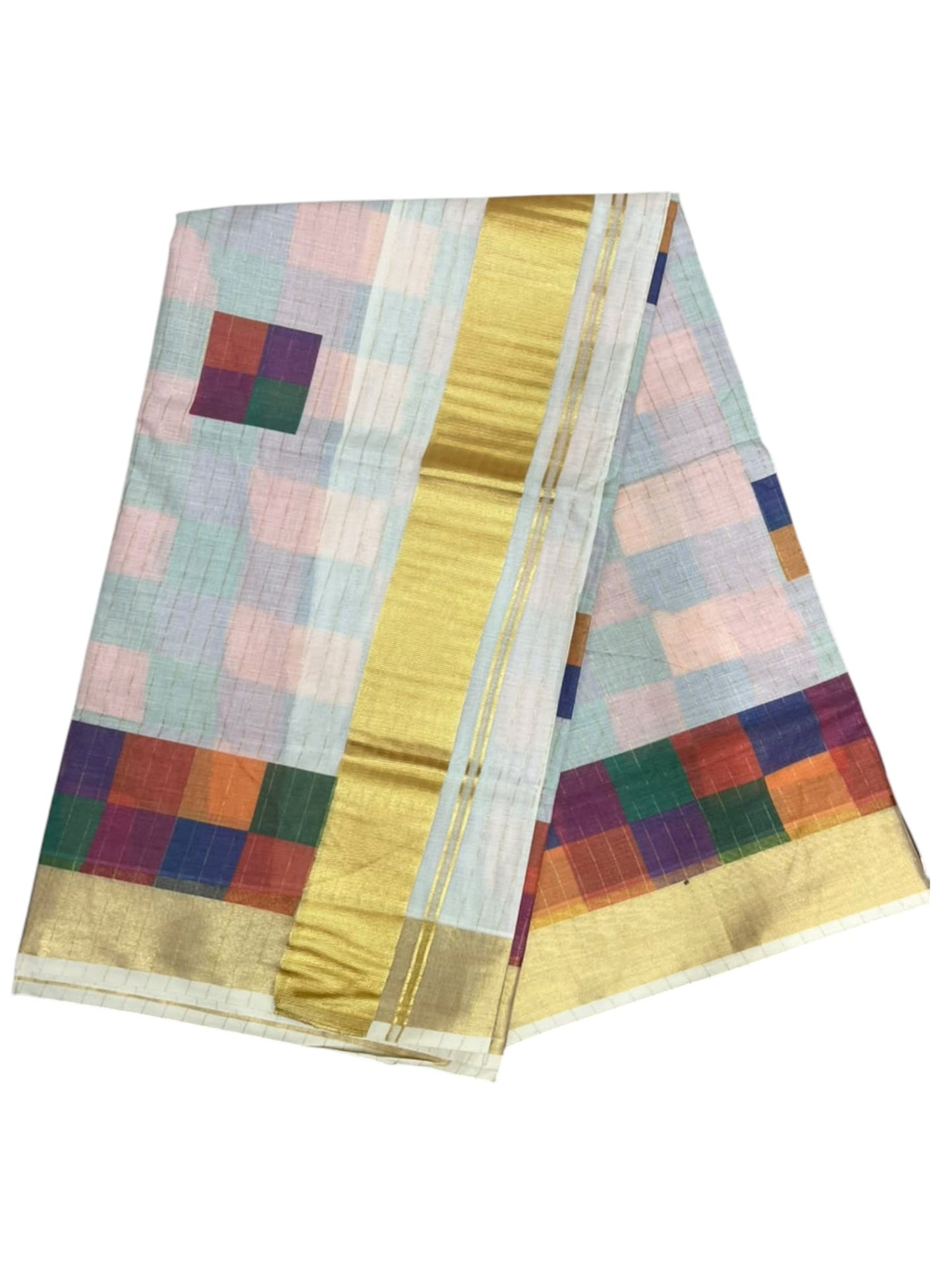 Southloom Kerala Pure Cotton Kasavu Saree in Madras Check Design SL600