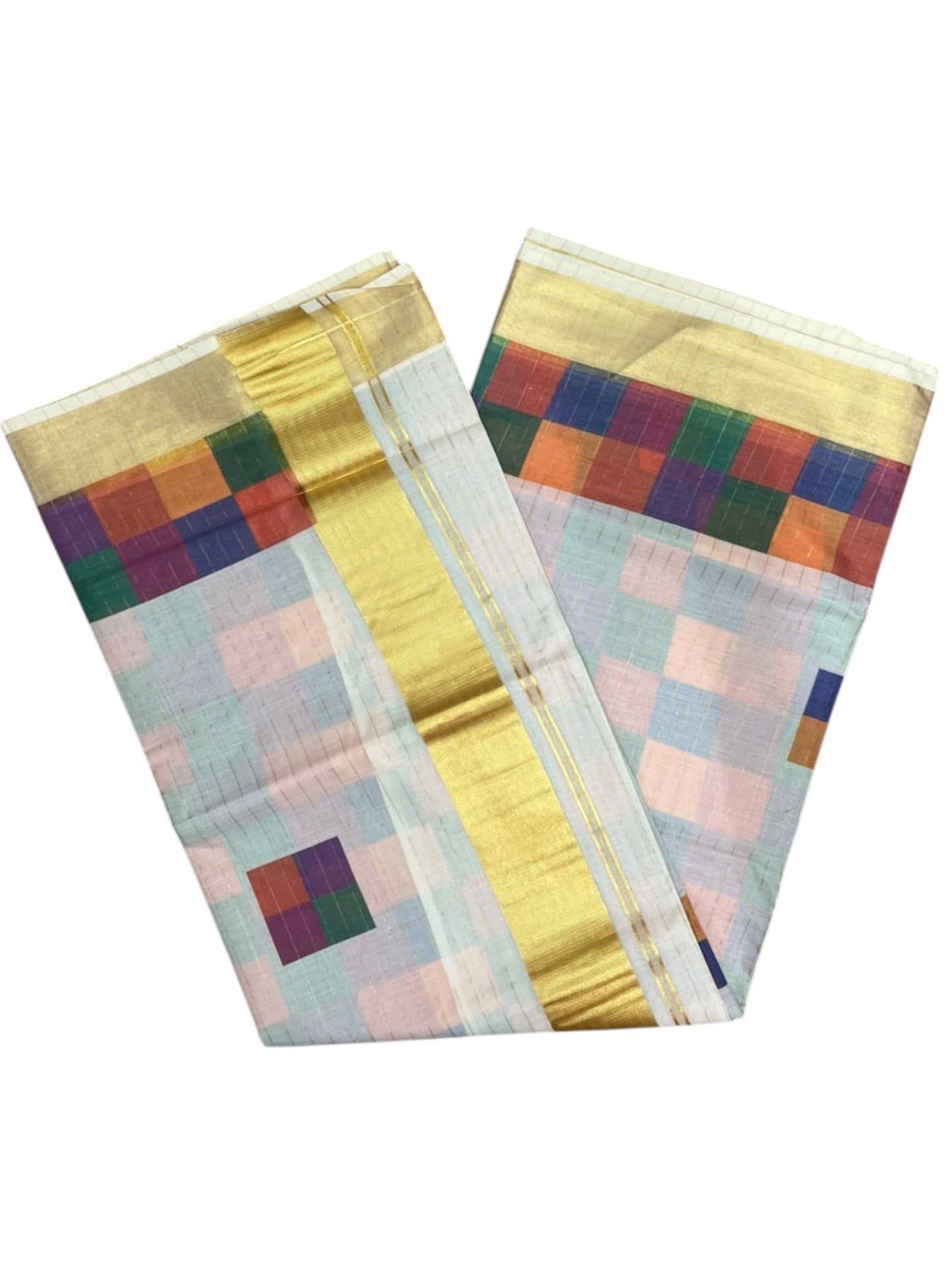 Southloom Kerala Pure Cotton Kasavu Saree in Madras Check Design SL600