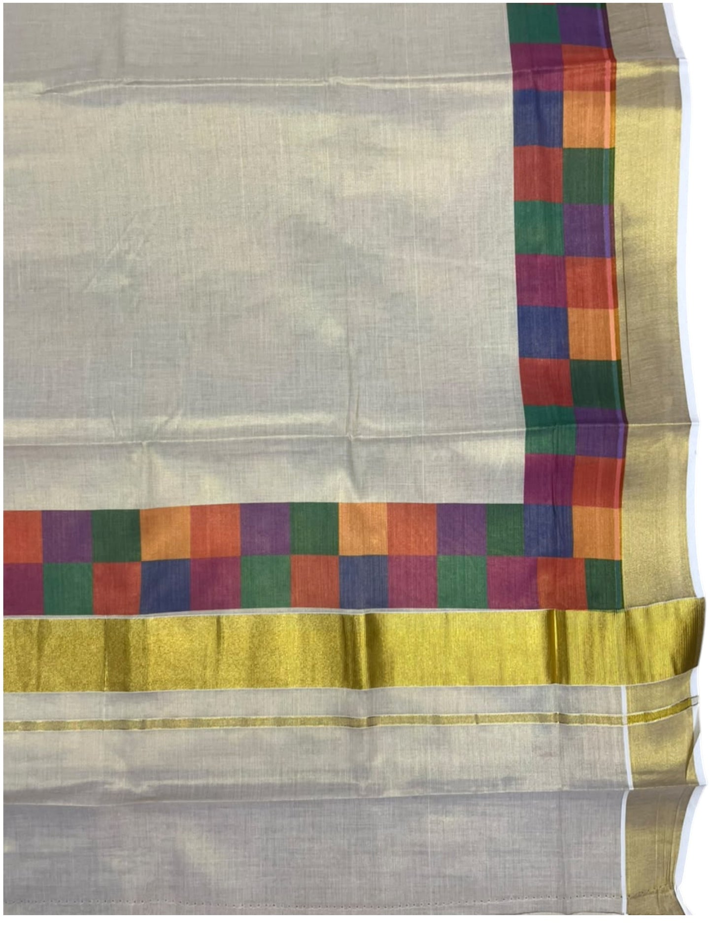 Southloom Kerala Tissue Kasavu Saree in Madras Check Design SL600
