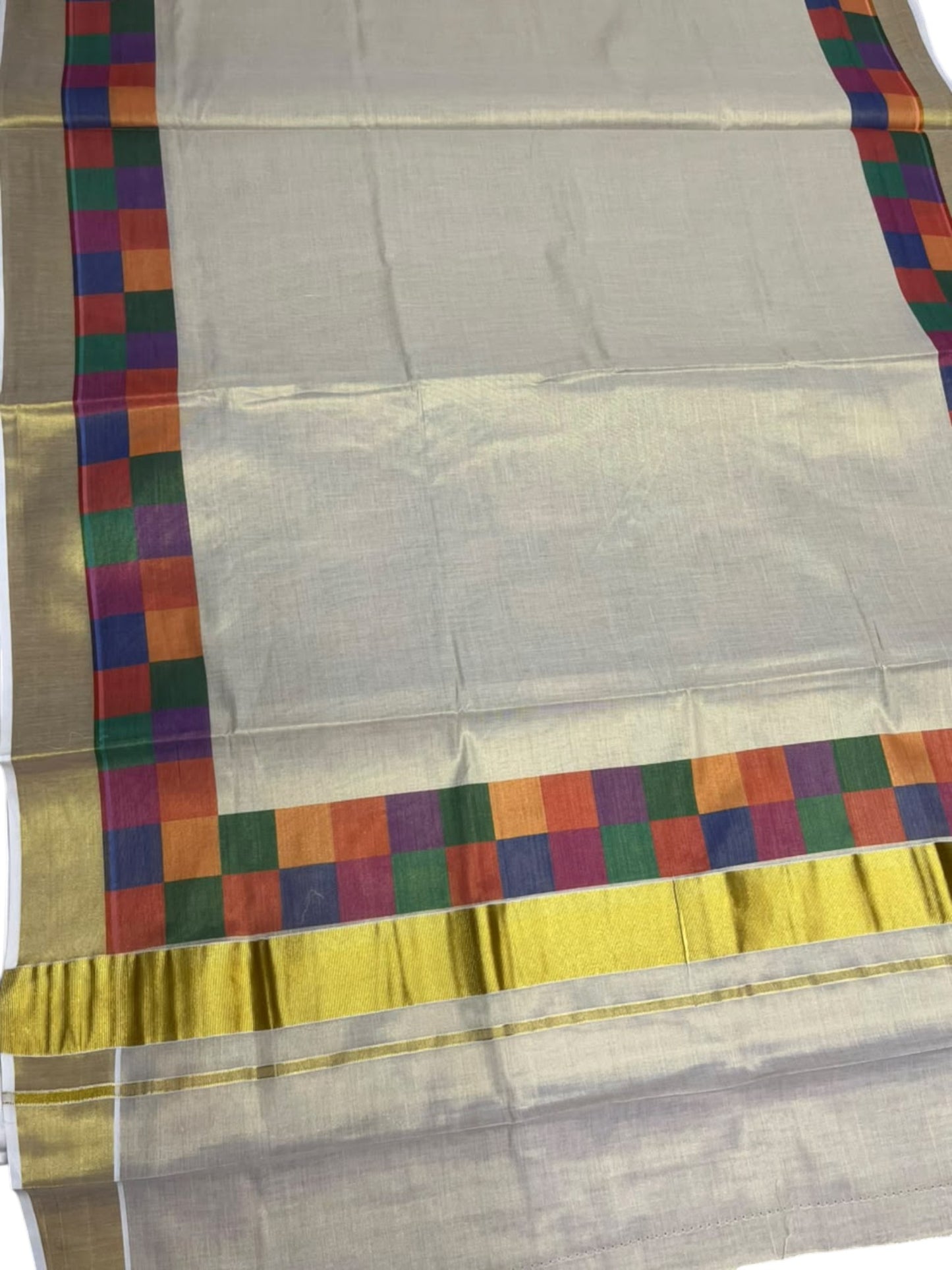 Southloom Kerala Tissue Kasavu Saree in Madras Check Design SL600