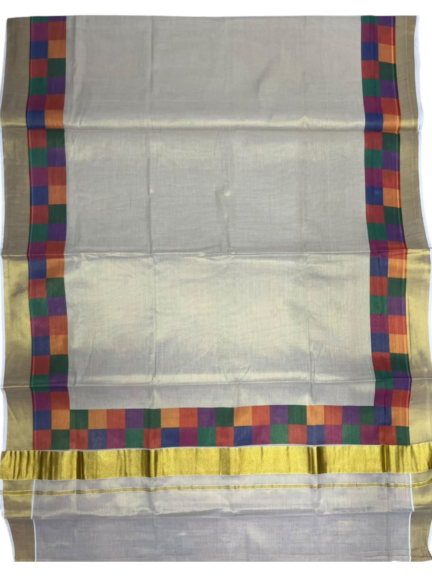 Southloom Kerala Tissue Kasavu Saree in Madras Check Design SL600