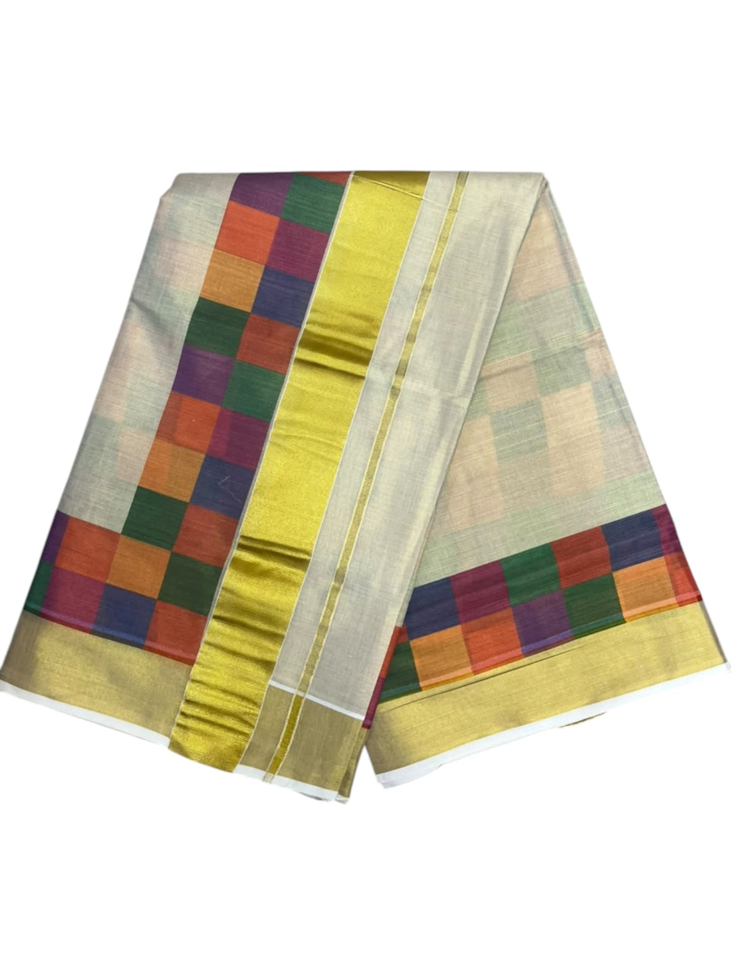 Southloom Kerala Tissue Kasavu Saree in Madras Check Design SL600