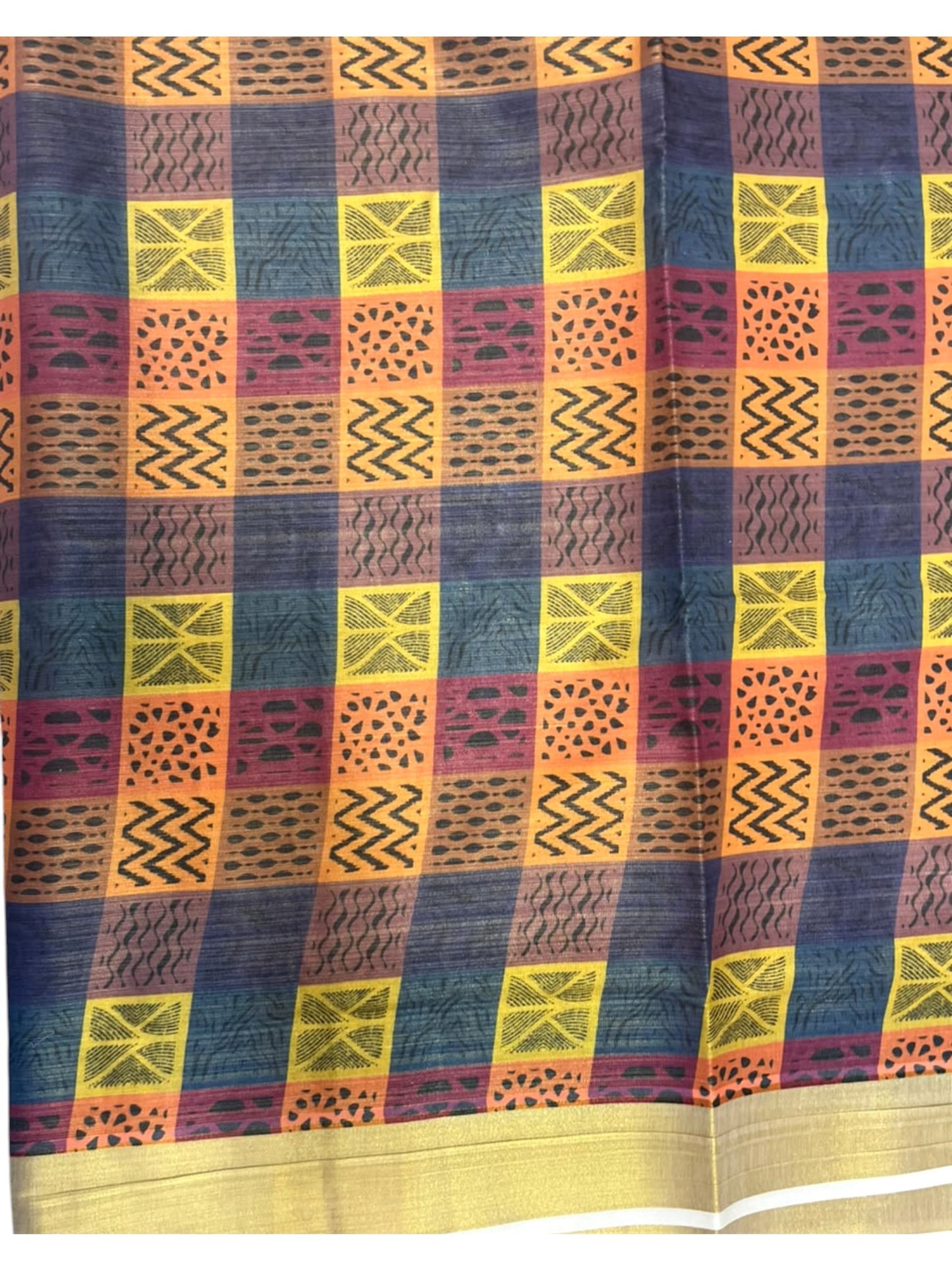 Southloom Kerala Tissue Kasavu Saree in Madras Check Design SL600