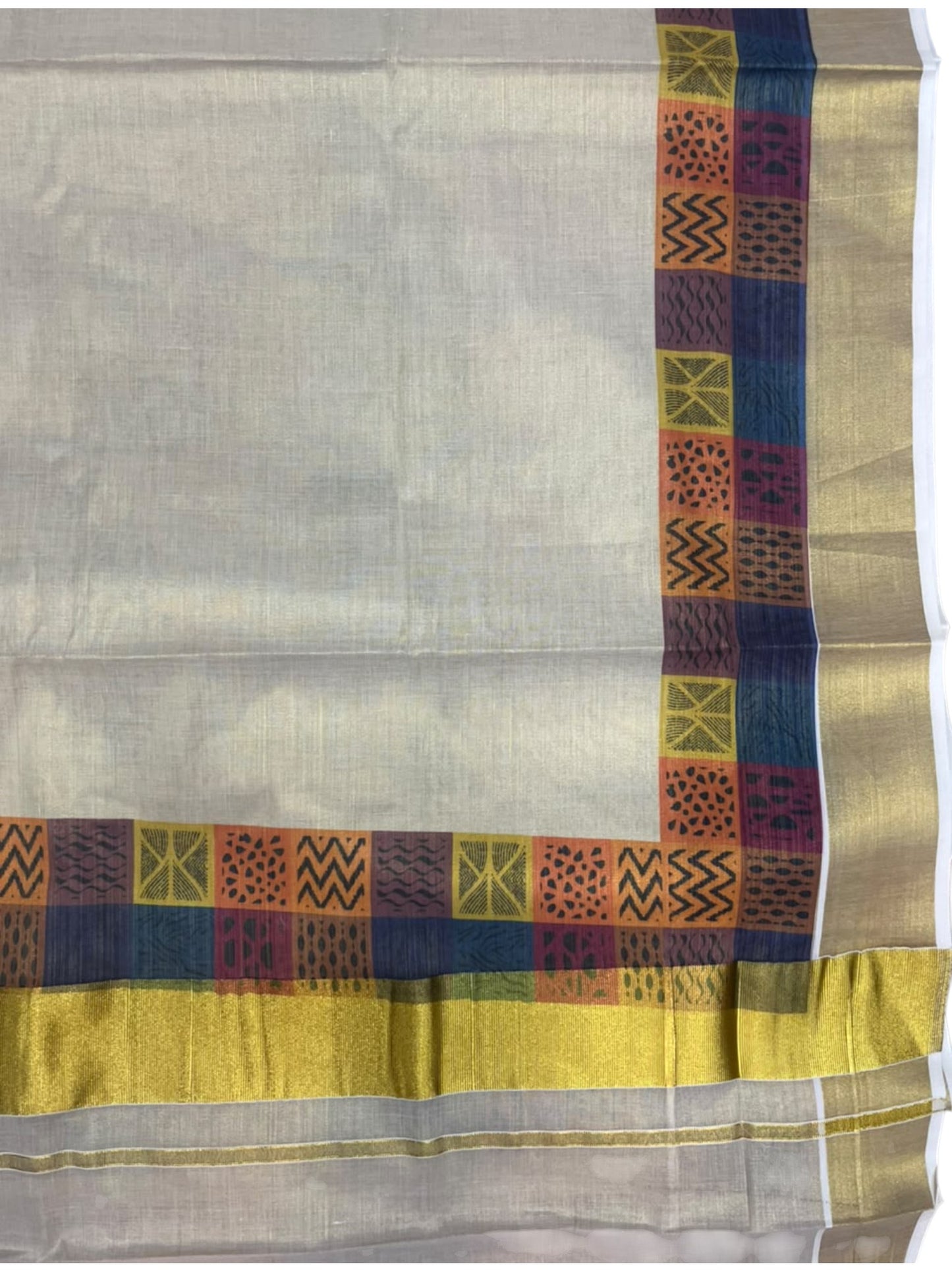 Southloom Kerala Tissue Kasavu Saree in Madras Check Design SL600