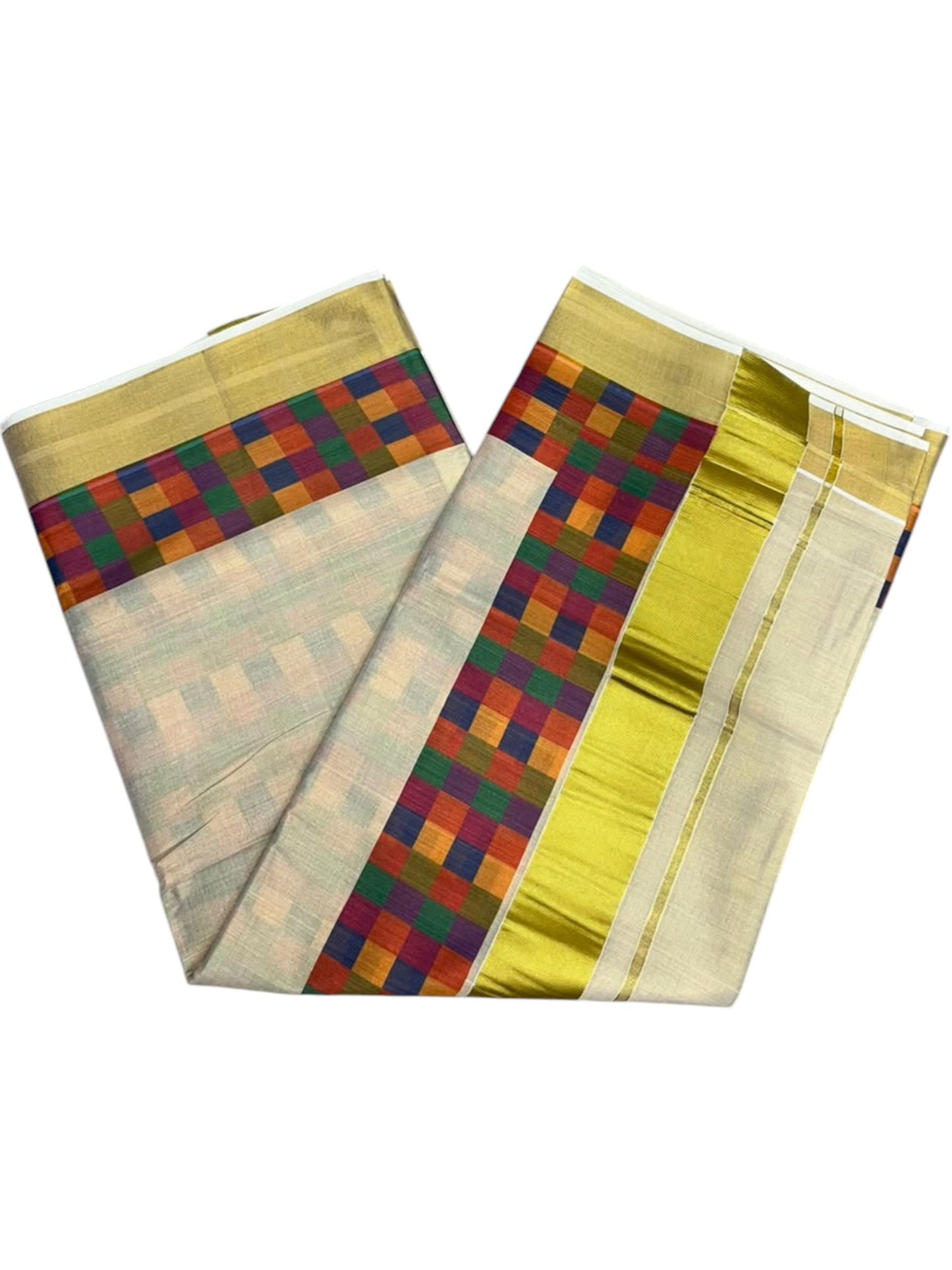 Southloom Kerala Tissue Kasavu Saree in Madras Check Design SL600