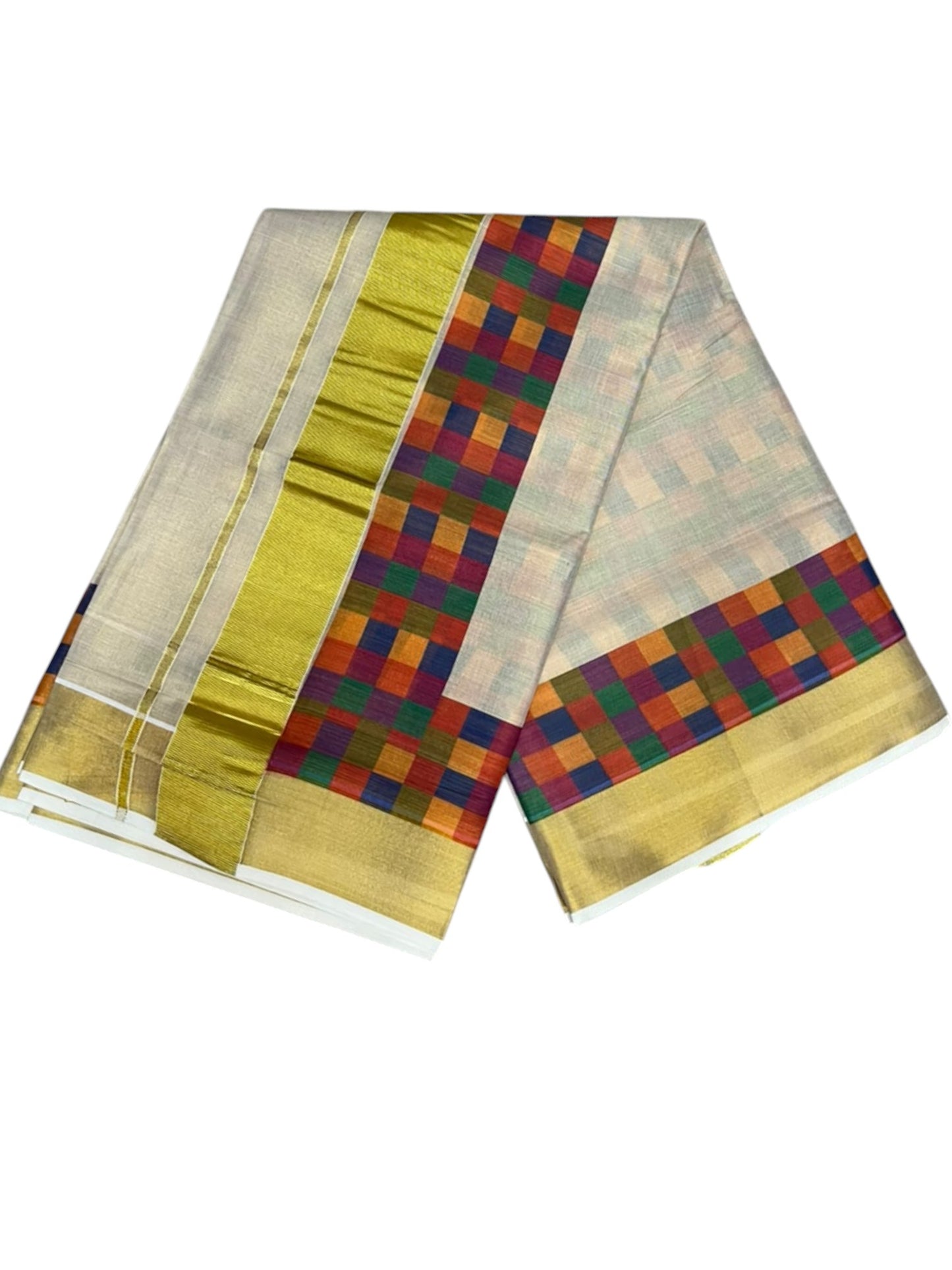 Southloom Kerala Tissue Kasavu Saree in Madras Check Design SL600