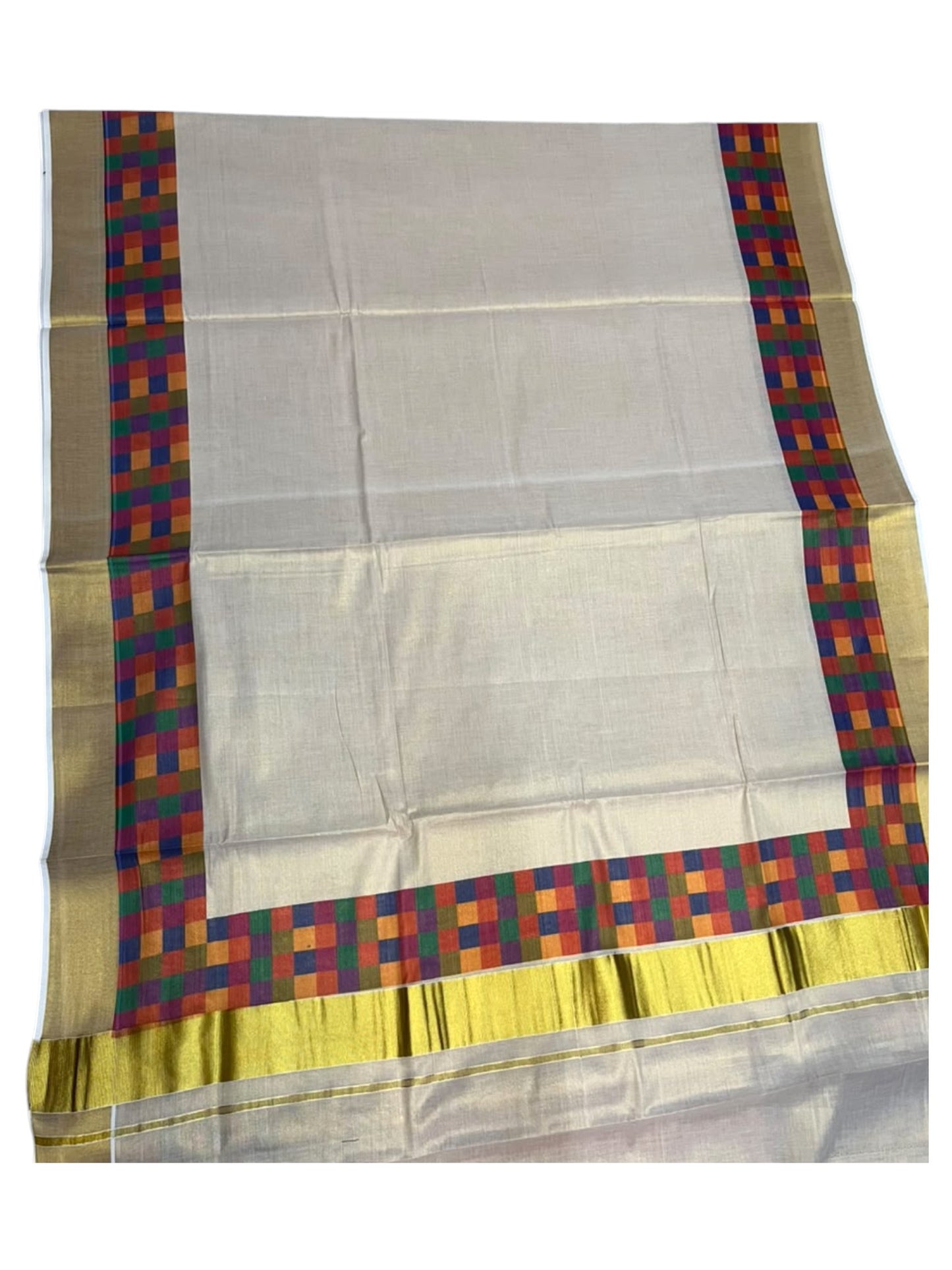 Southloom Kerala Tissue Kasavu Saree in Madras Check Design SL600