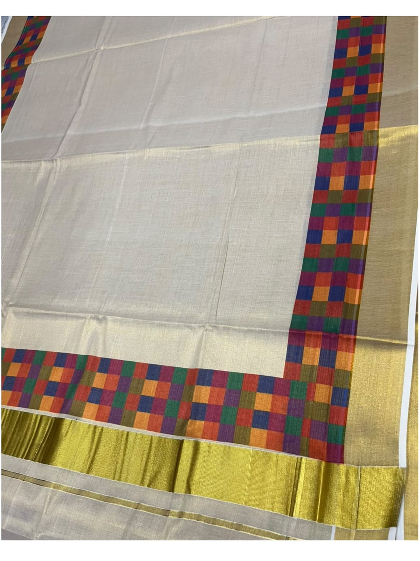 Southloom Kerala Tissue Kasavu Saree in Madras Check Design SL600
