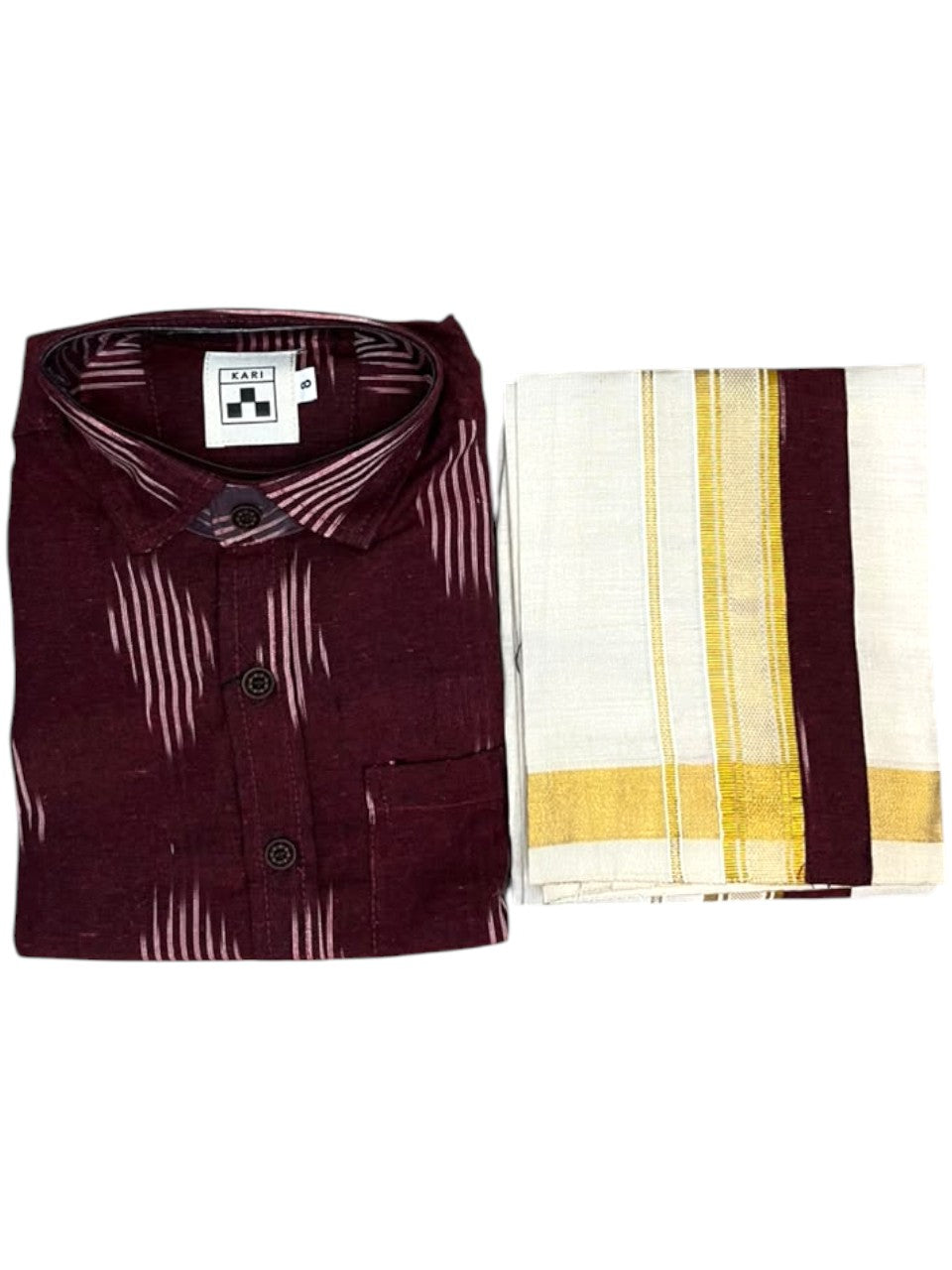 Southloom Tissue Ikat Printed Kids's Combo (Shirt + Velcro Mundu) SLKCOMBO