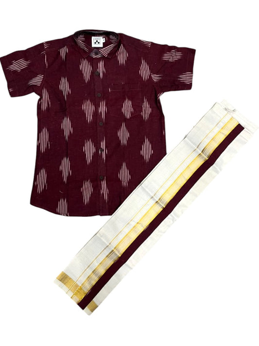 Southloom Tissue Ikat Printed Kids's Combo (Shirt + Velcro Mundu) SLKCOMBO