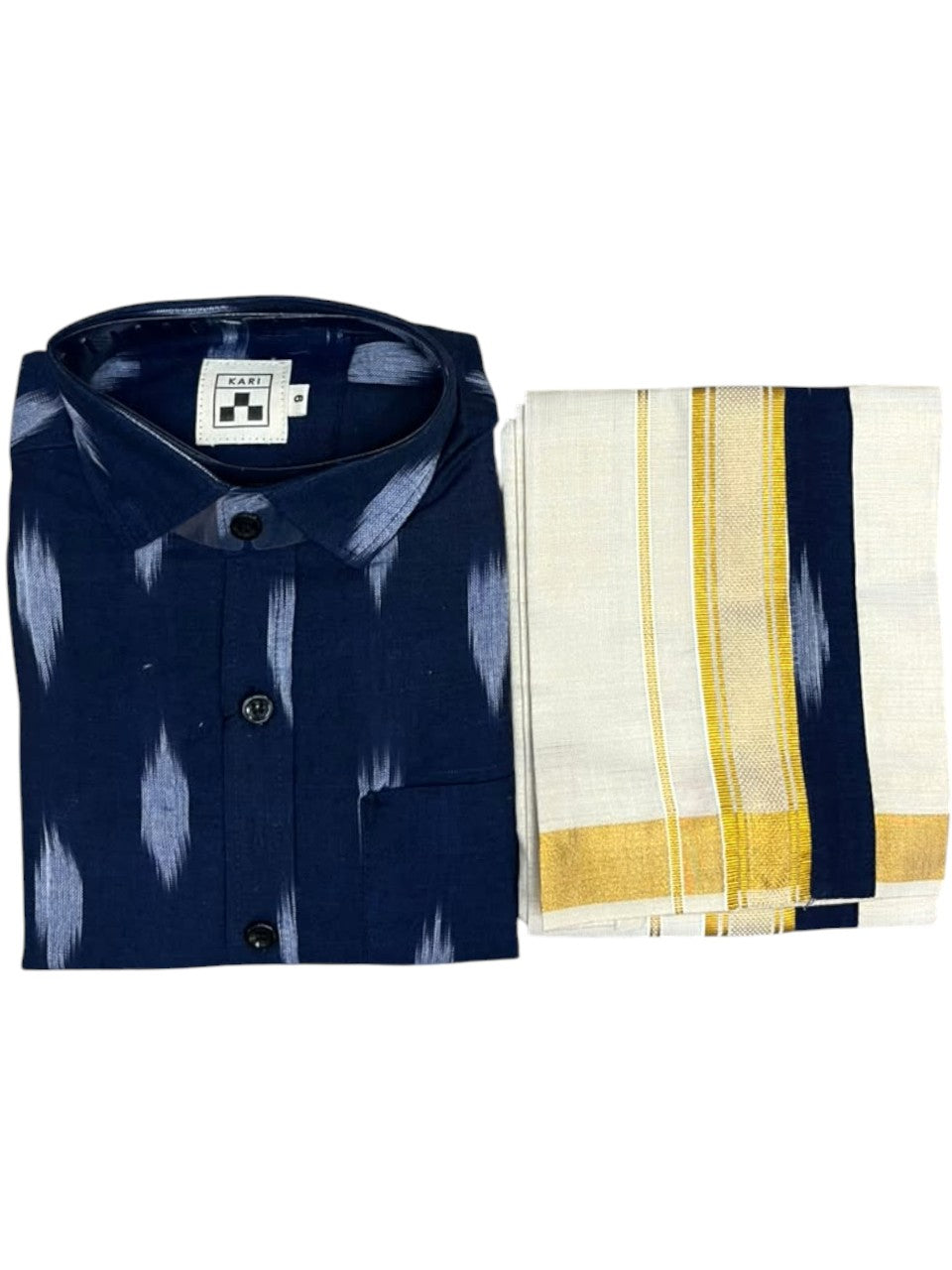 Southloom Tissue Ikat Printed Kids's Combo (Shirt + Velcro Mundu) SLKCOMBO