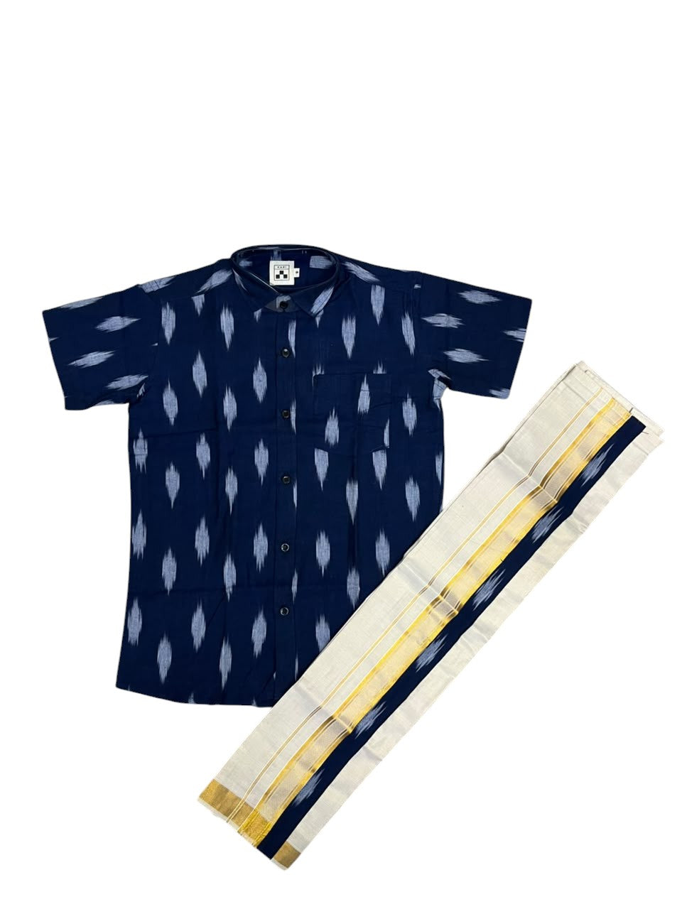 Southloom Tissue Ikat Printed Kids's Combo (Shirt + Velcro Mundu) SLKCOMBO