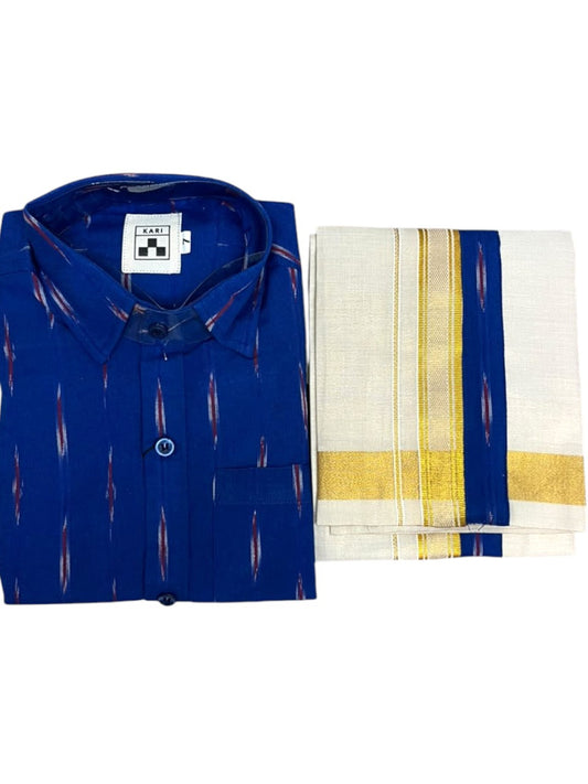 Southloom Tissue Ikat Printed Kids's Combo (Shirt + Velcro Mundu) SLKCOMBO