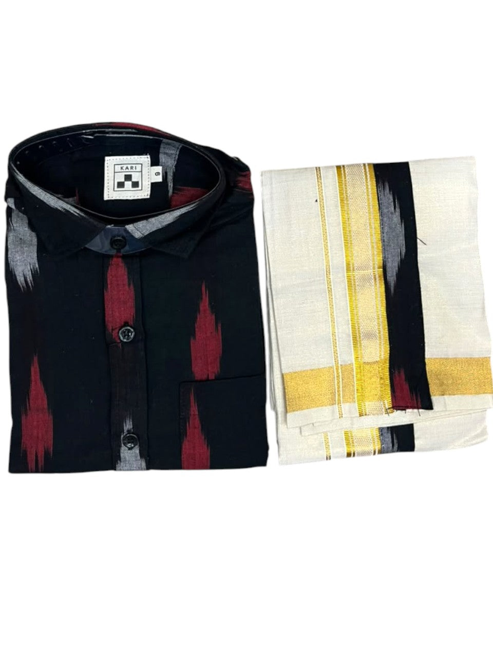 Southloom Tissue Ikat Printed Kids's Combo (Shirt + Velcro Mundu) SLKCOMBO