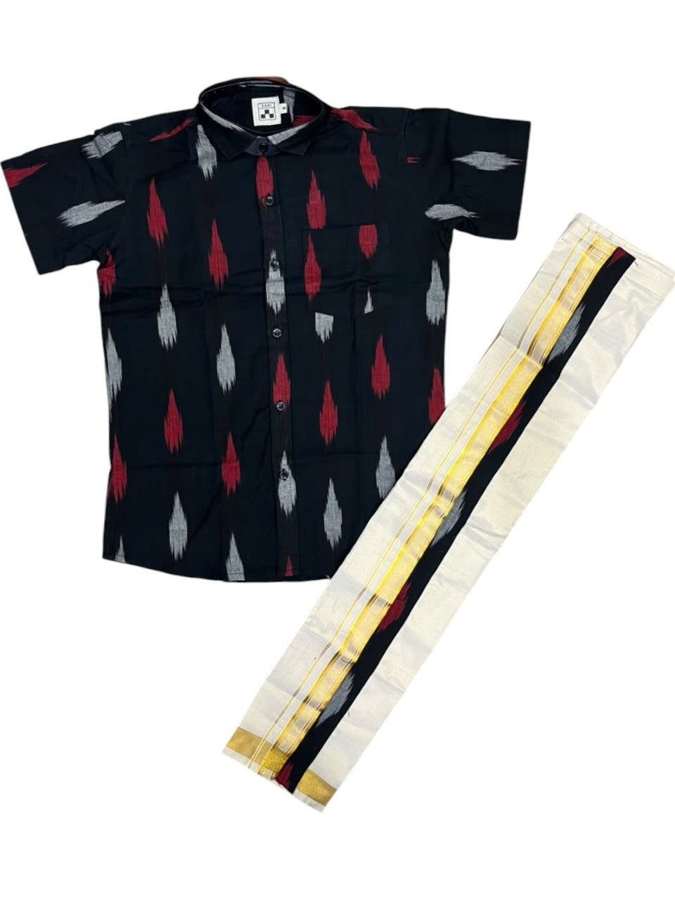 Southloom Tissue Ikat Printed Kids's Combo (Shirt + Velcro Mundu) SLKCOMBO