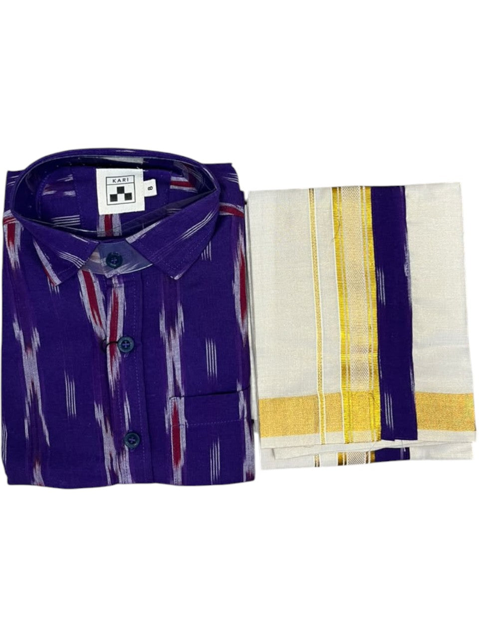 Southloom Tissue Ikat Printed Kids's Combo (Shirt + Velcro Mundu) SLKCOMBO