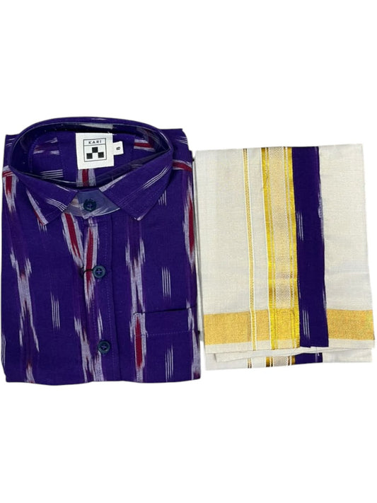 Southloom Tissue Ikat Printed Kids's Combo (Shirt + Velcro Mundu) SLKCOMBO