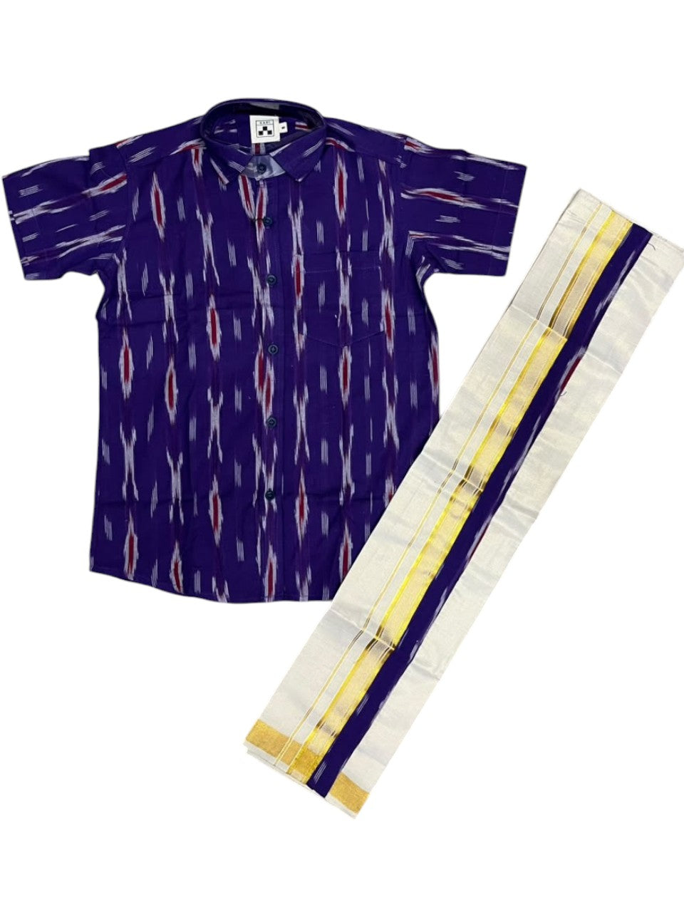 Southloom Tissue Ikat Printed Kids's Combo (Shirt + Velcro Mundu) SLKCOMBO