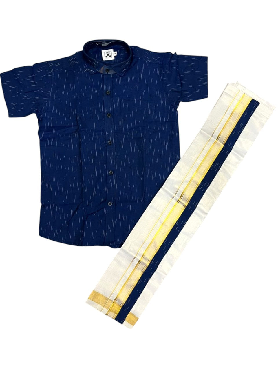 Southloom Tissue Ikat Printed Kids's Combo (Shirt + Velcro Mundu) SLKCOMBO