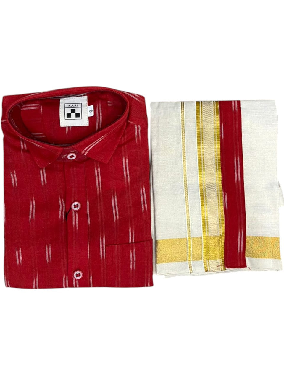 Southloom Tissue Ikat Printed Kids's Combo (Shirt + Velcro Mundu) SLKCOMBO