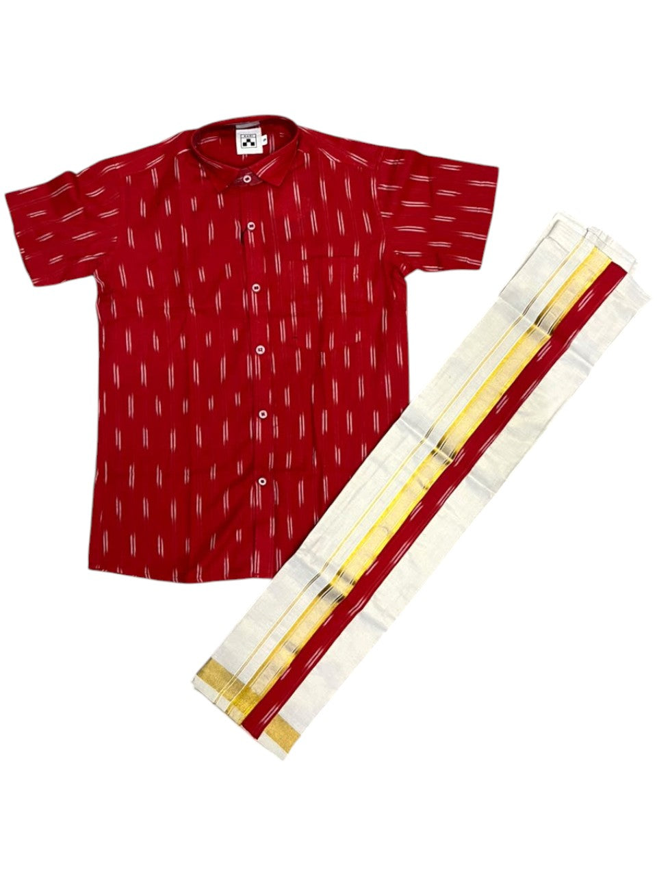 Southloom Tissue Ikat Printed Kids's Combo (Shirt + Velcro Mundu) SLKCOMBO
