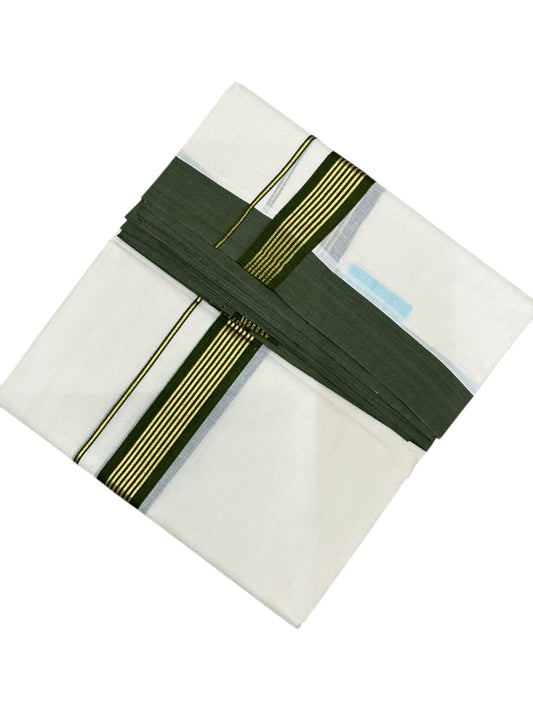 Southloom Pure Cotton Mundu with Golden Lines and Green Border (South Indian Kerala Dhoti)