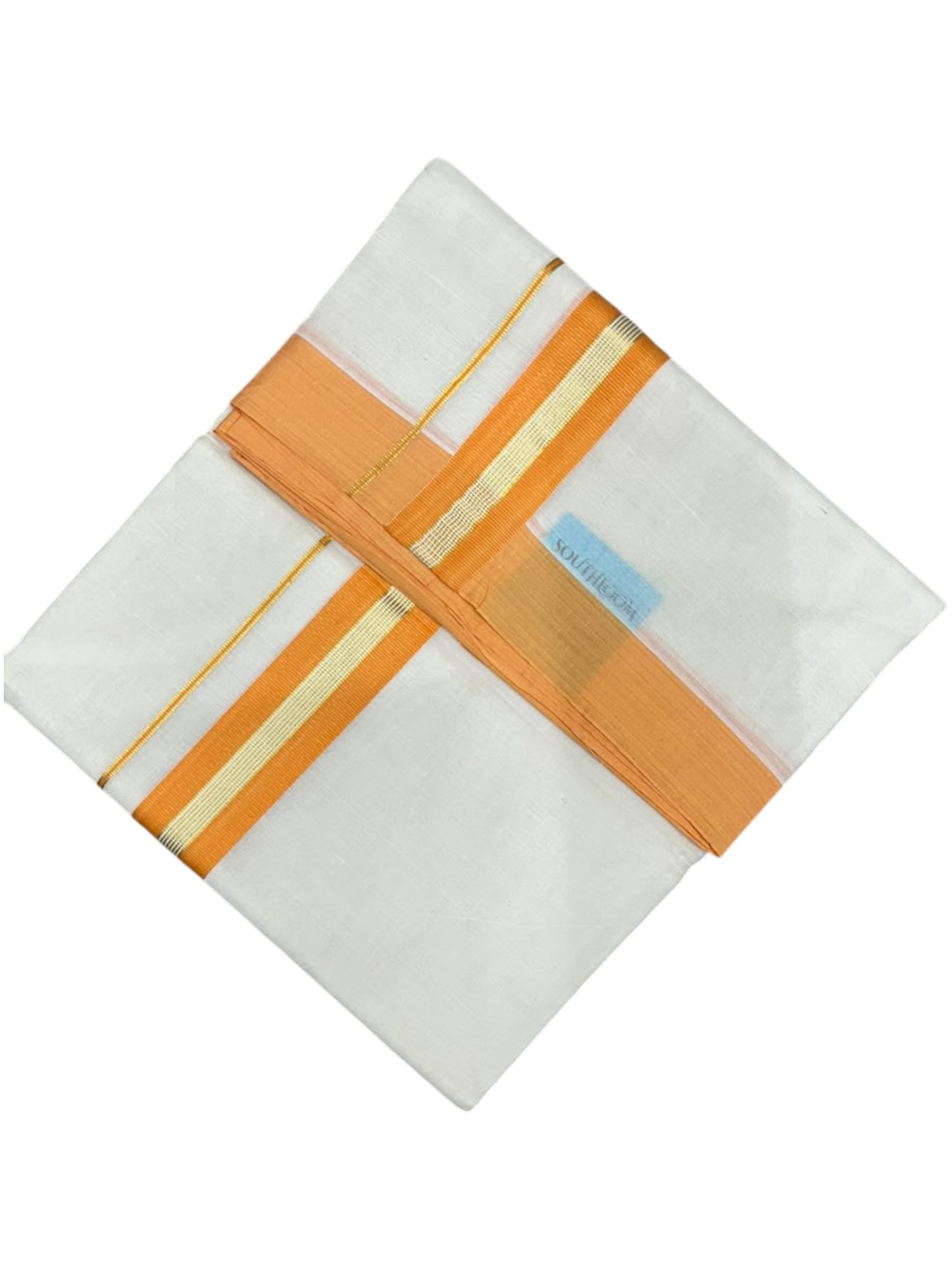 Southloom Pure Cotton Mundu with Golden Lines and Yellow Border (South Indian Kerala Dhoti)
