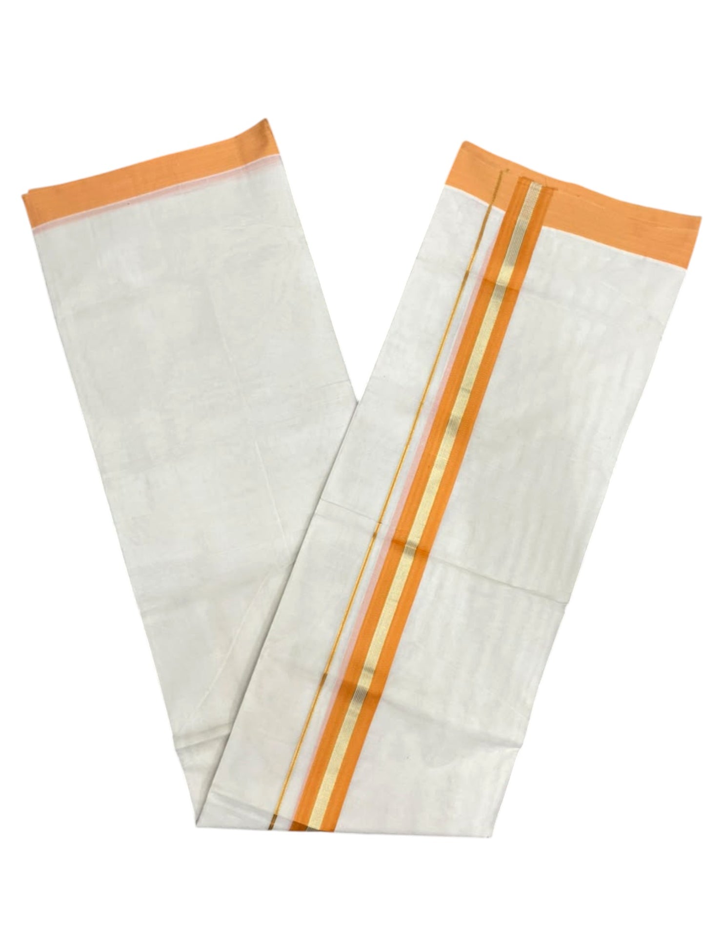 Southloom Pure Cotton Mundu with Golden Lines and Yellow Border (South Indian Kerala Dhoti)