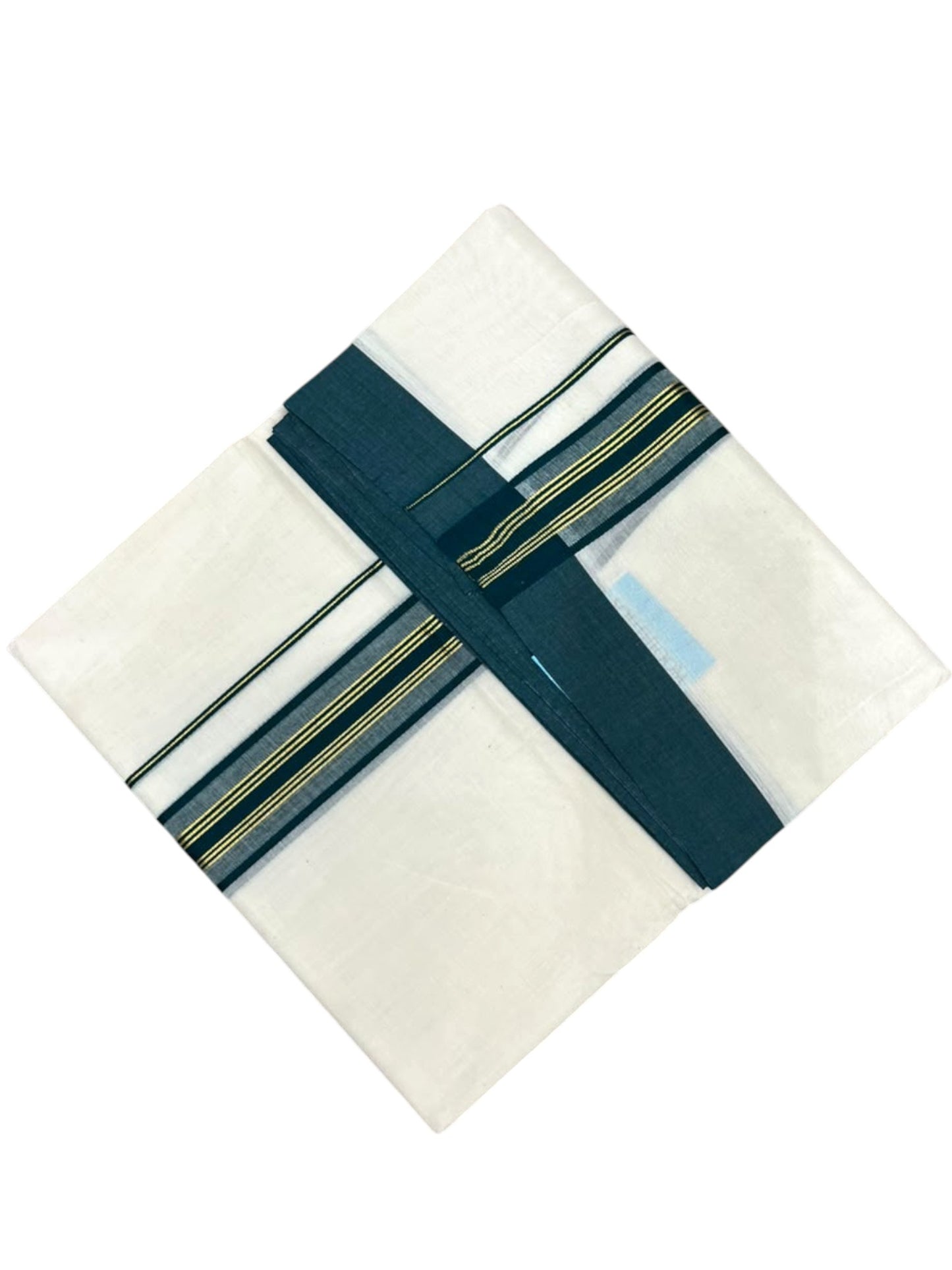 Southloom Pure Cotton Mundu with Golden Lines and Yellow Border (South Indian Kerala Dhoti)