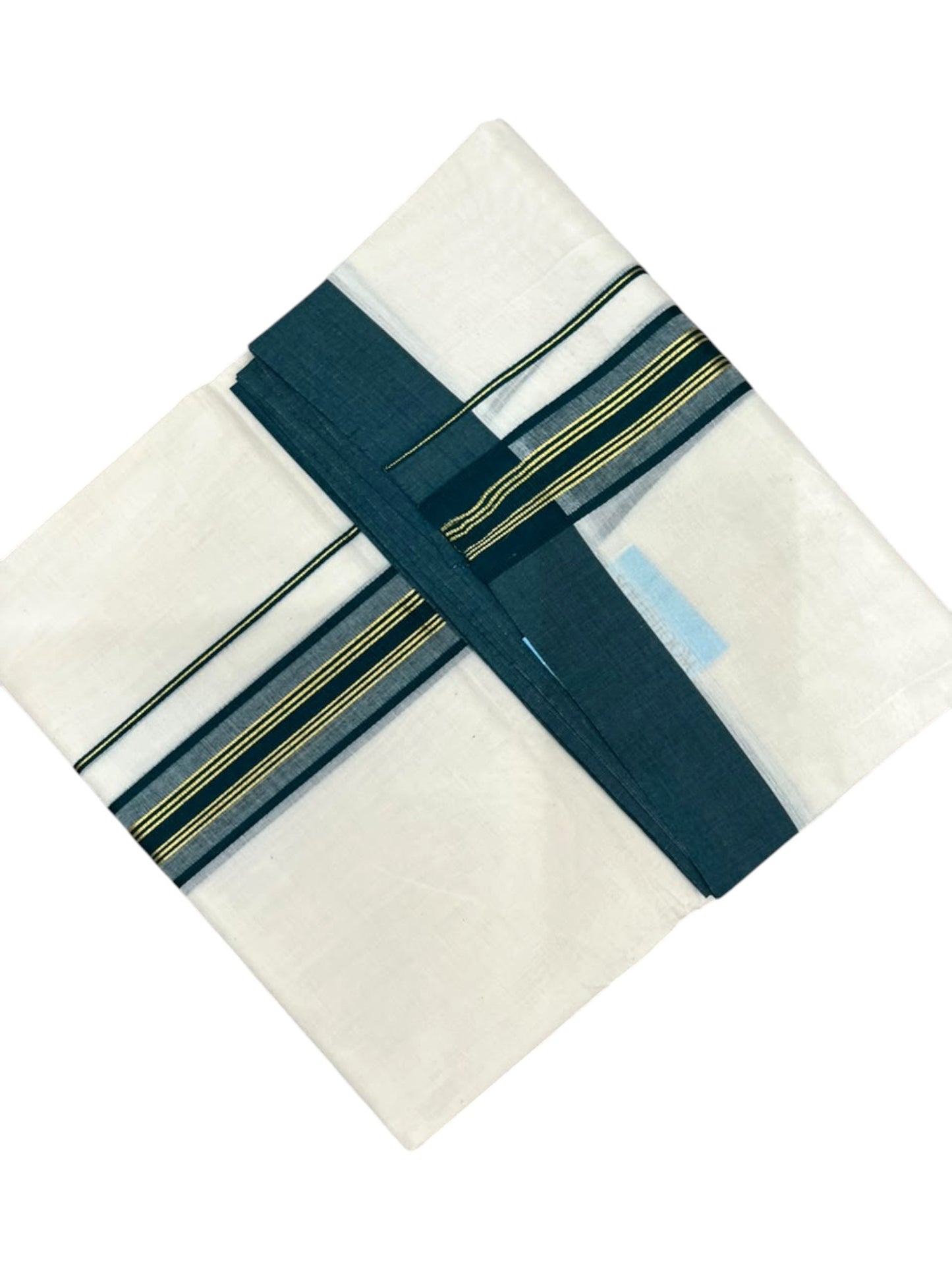 Southloom Pure Cotton Mundu with Golden Lines and Yellow Border (South Indian Kerala Dhoti)