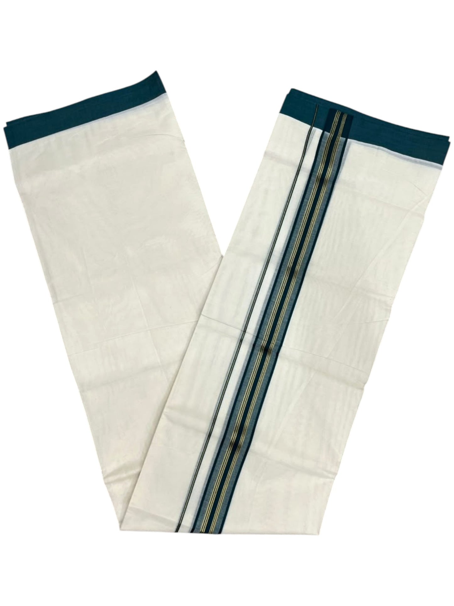 Southloom Pure Cotton Mundu with Golden Lines and Yellow Border (South Indian Kerala Dhoti)