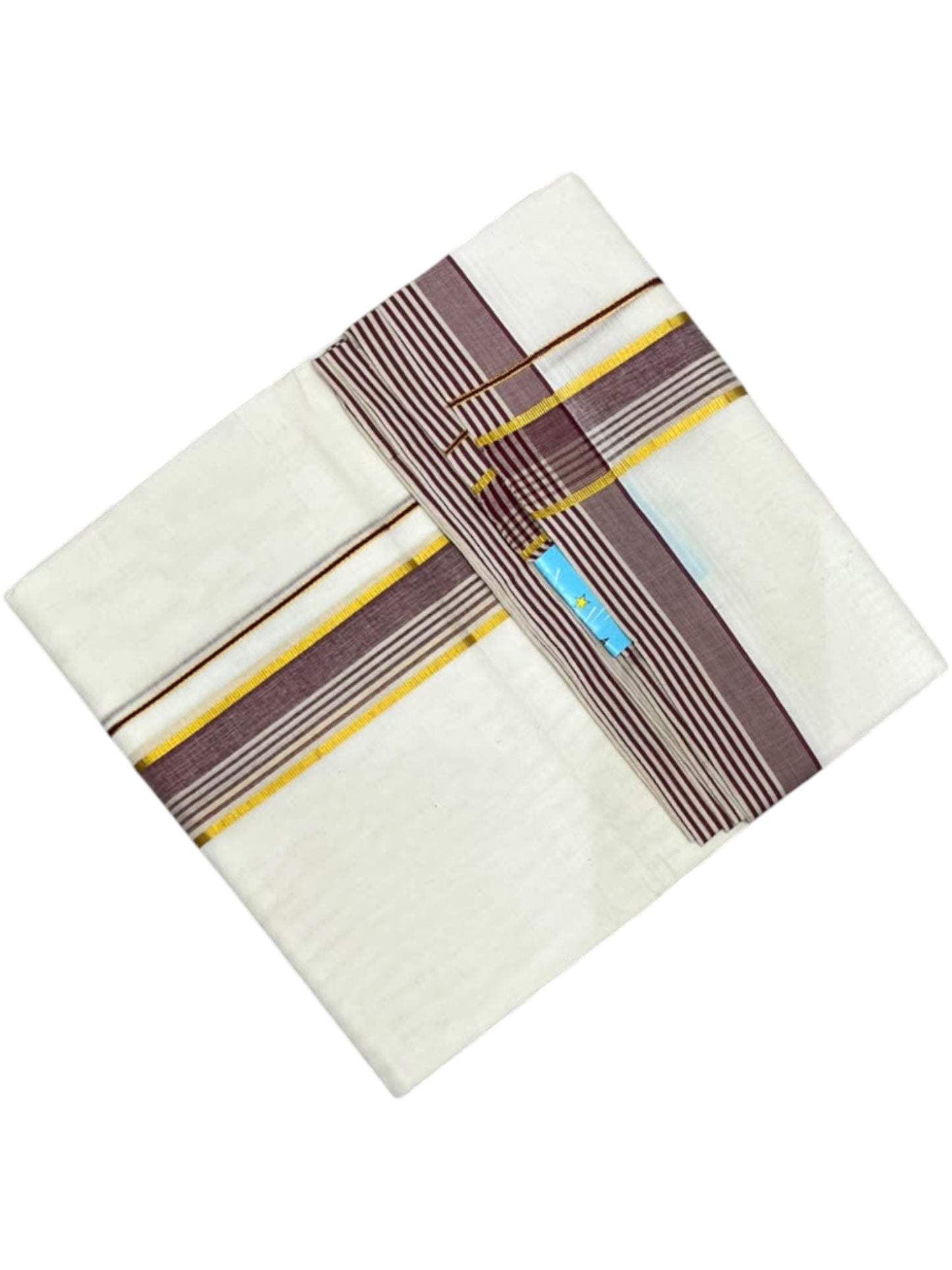 Southloom Pure Cotton Mundu with Golden Lines and Border (South Indian Kerala Dhoti)
