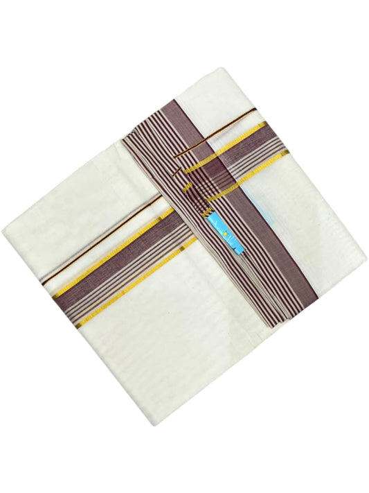 Southloom Pure Cotton Mundu with Golden Lines and Border (South Indian Kerala Dhoti)