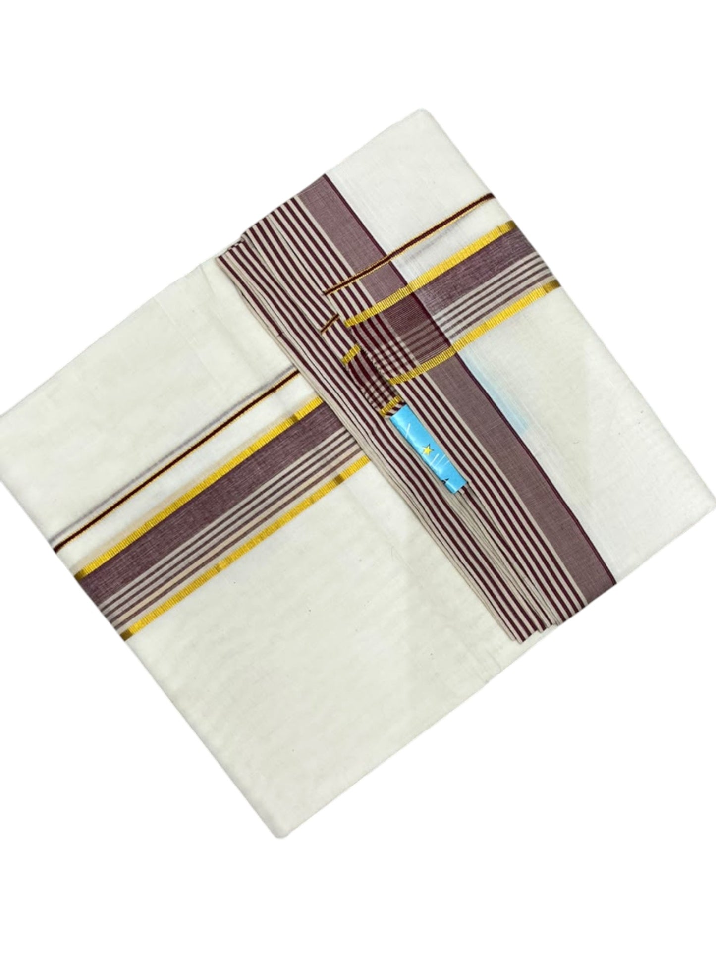 Southloom Pure Cotton Mundu with Golden Lines and Border (South Indian Kerala Dhoti)