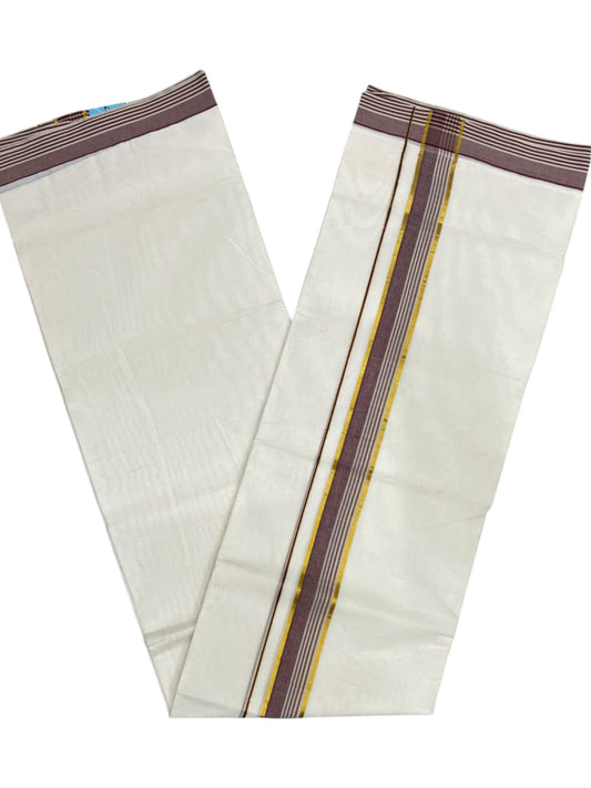 Southloom Pure Cotton Mundu with Golden Lines and Border (South Indian Kerala Dhoti)