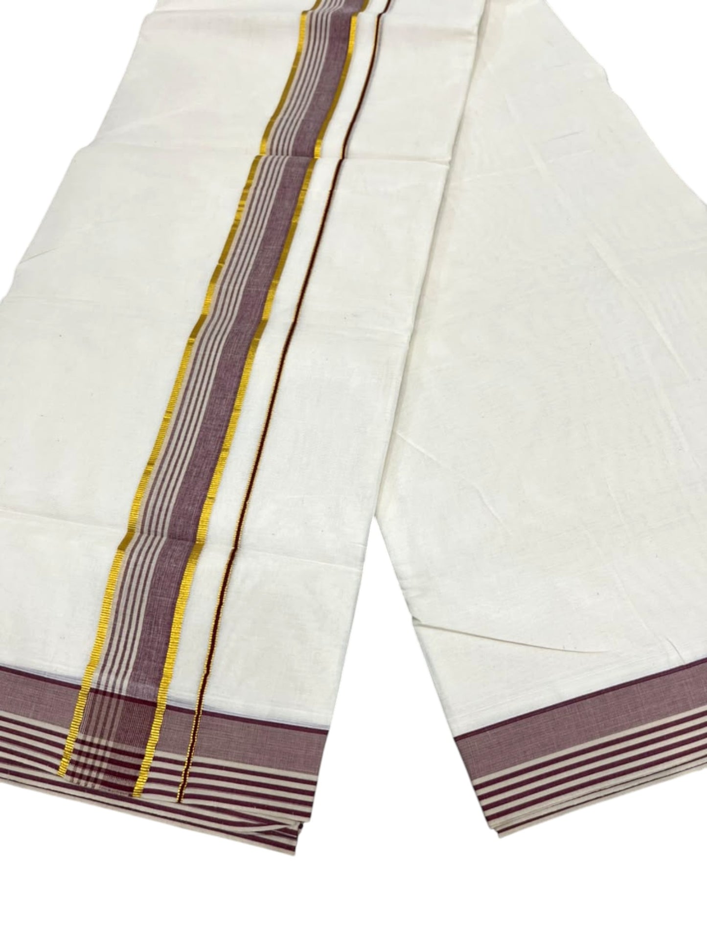 Southloom Pure Cotton Mundu with Golden Lines and Border (South Indian Kerala Dhoti)