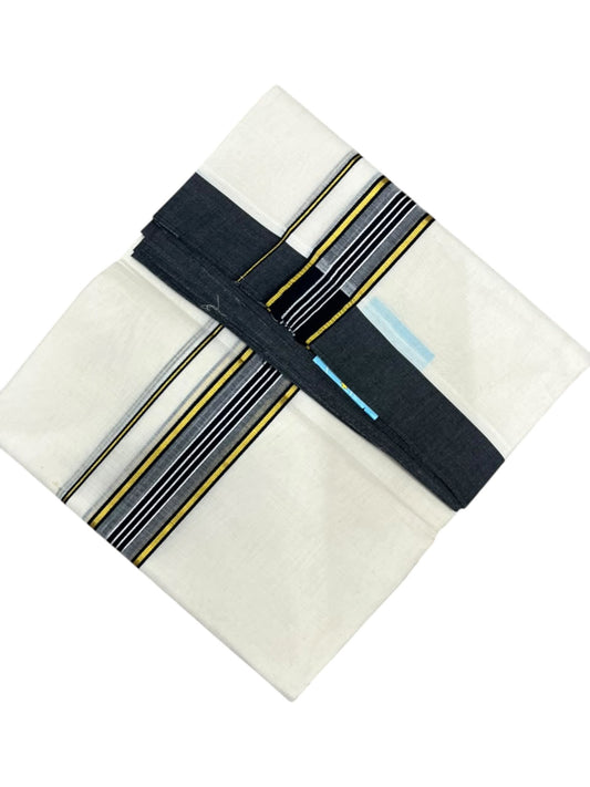Southloom Pure Cotton Mundu with Golden Lines and Black Border (South Indian Kerala Dhoti)