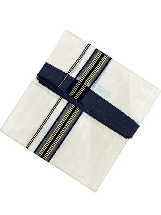 Southloom Pure Cotton Mundu with Golden Lines and Blue Border (South Indian Kerala Dhoti)