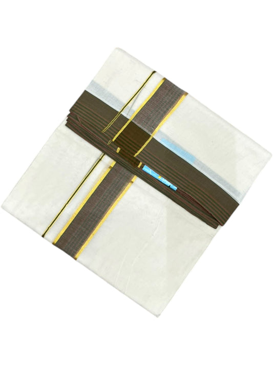 Southloom Pure Cotton Mundu with Golden Lines and Border (South Indian Kerala Dhoti)