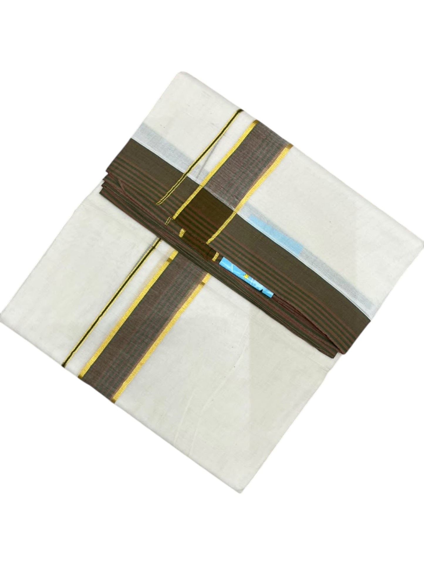 Southloom Pure Cotton Mundu with Golden Lines and Border (South Indian Kerala Dhoti)
